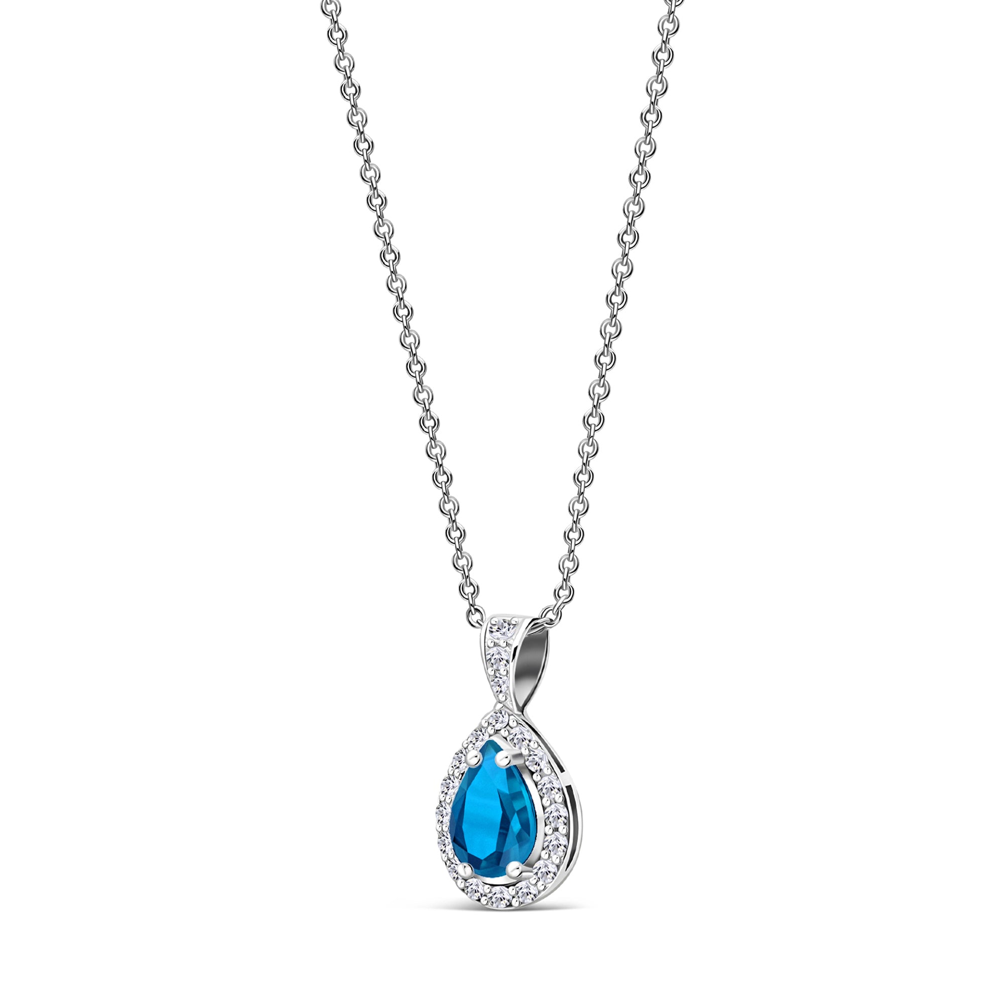 925 Sterling Silver Swiss Blue Topaz & Cubic Zirconia Pear Drop Pendant Necklace - Perfect for Weddings, Anniversaries & Gift Giving