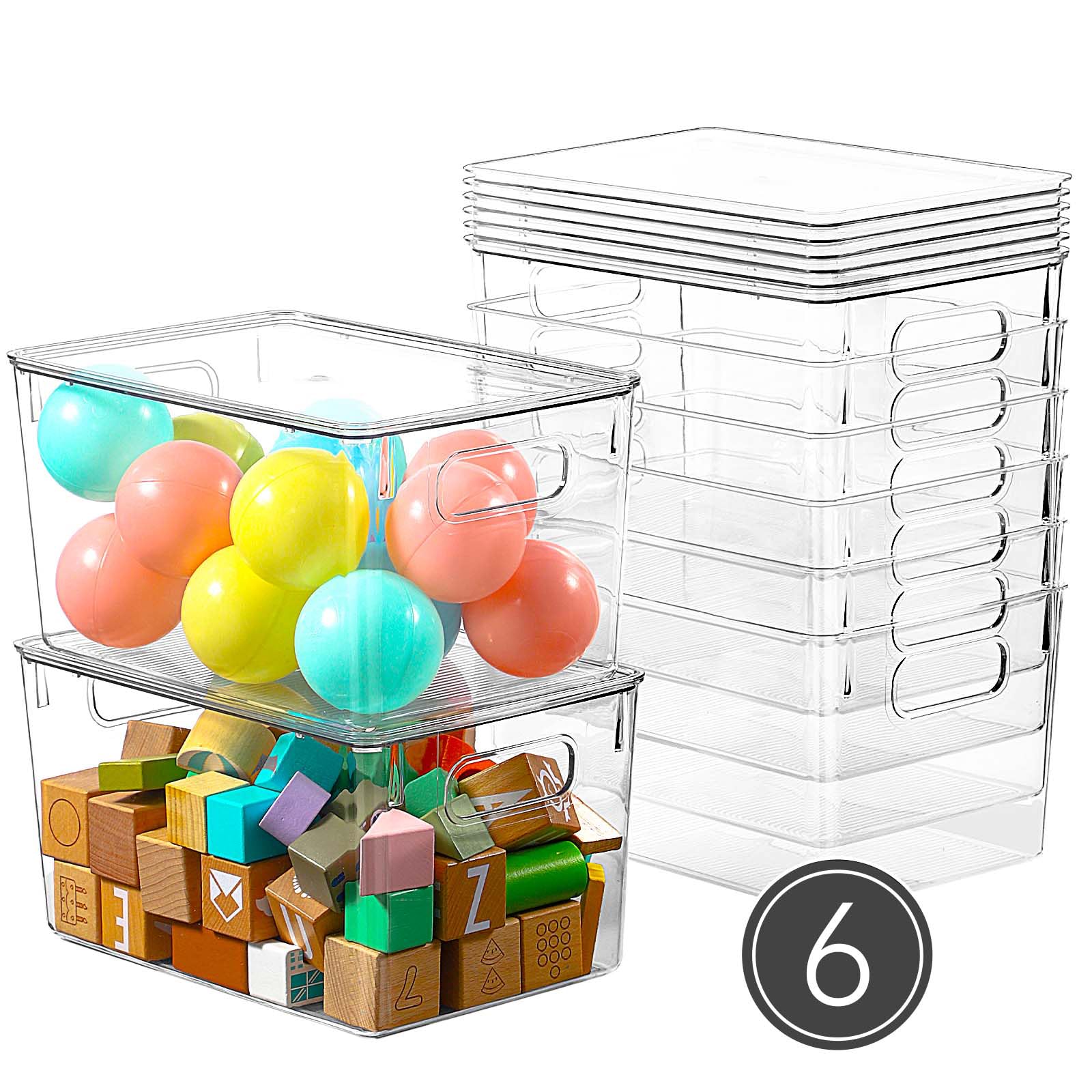 6 Pack Clear Plastic Storage Bins with Lids - 7 Quart Stackable Organizing Containers for Home, Office & Closet - Durable Plastic Storage Boxes with Handles for Clothes, Toys, Books & Supplies (Great for Bedroom, Study & Pantry Organization)