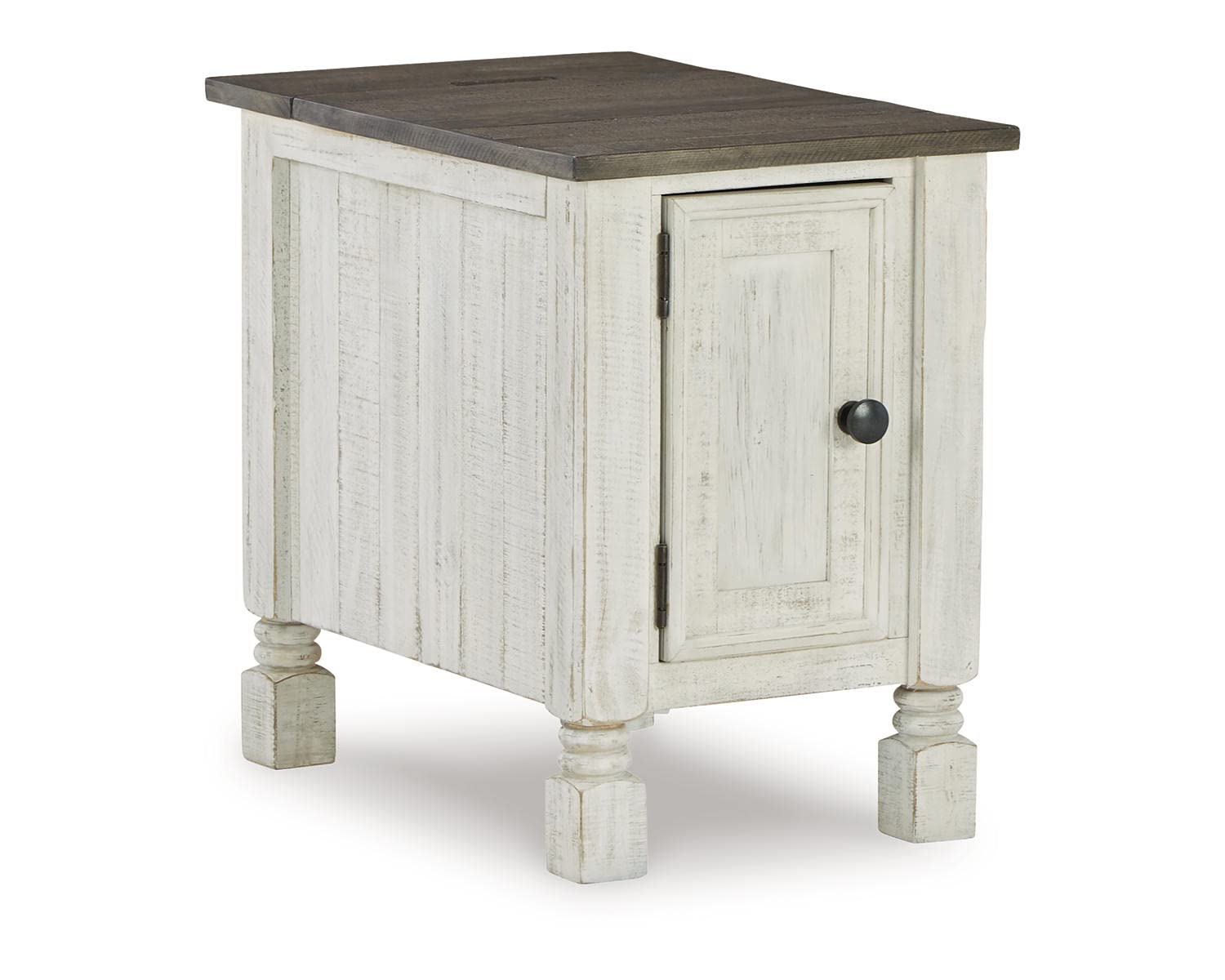 Signature Design by Ashley Havalance French Country Chair Side End Table - White & Gray Distressed Finish - Perfect for Living Room, Bedroom, or Office Accent Table