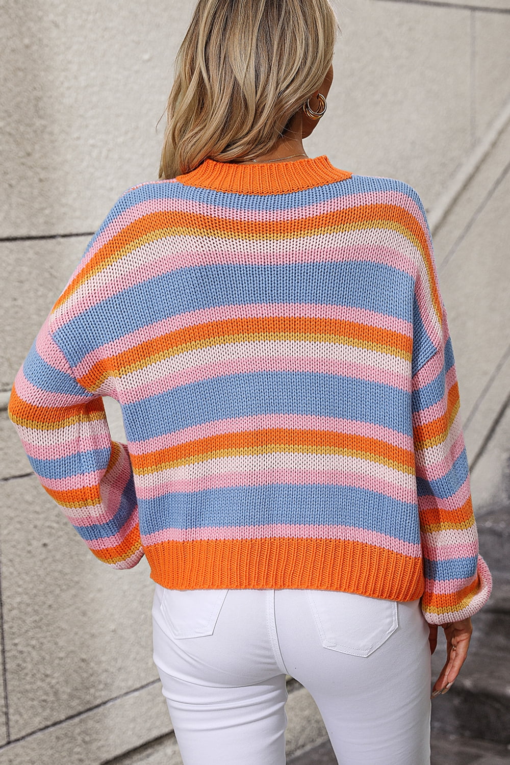 Stylish Striped Round Neck Dropped Shoulder Sweater for Women | Cozy Oversized Pullover | Perfect for Fall, Winter & Casual Outfits