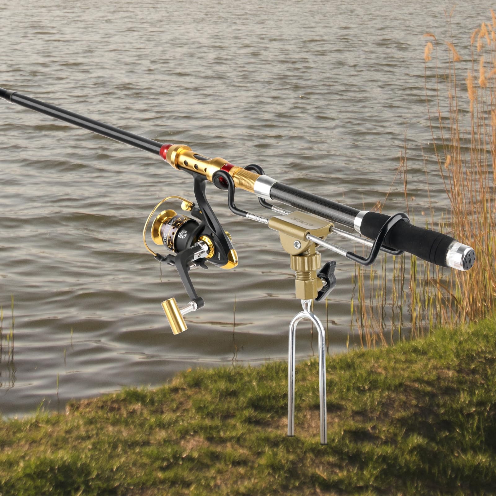 **Universal Adjustable Fishing Rod Holder with Alarm Bells - Dual-Purpose Hand & Sea Ground Plug for Bank Fishing | Perfect for Shore, Boat & Ice Fishing**