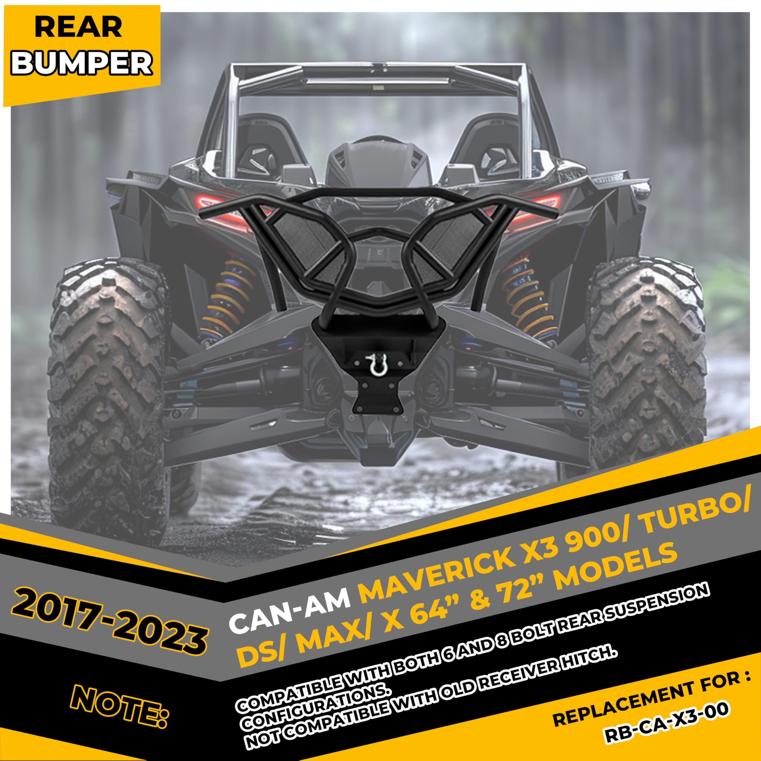 KUAFU Rear Bumper Guard Compatible with 2017-2023 Can-Am Maverick X3 900 Turbo DS MAX X 64