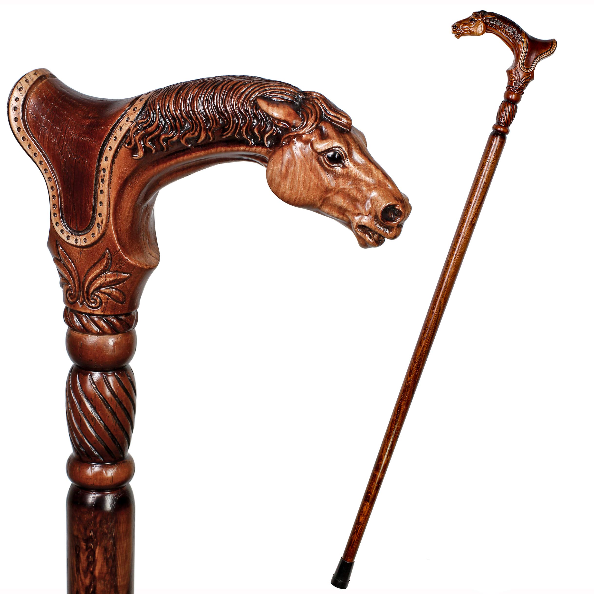 GC-Artis Handcrafted Wooden Walking Cane with Horse Head Handle - 36