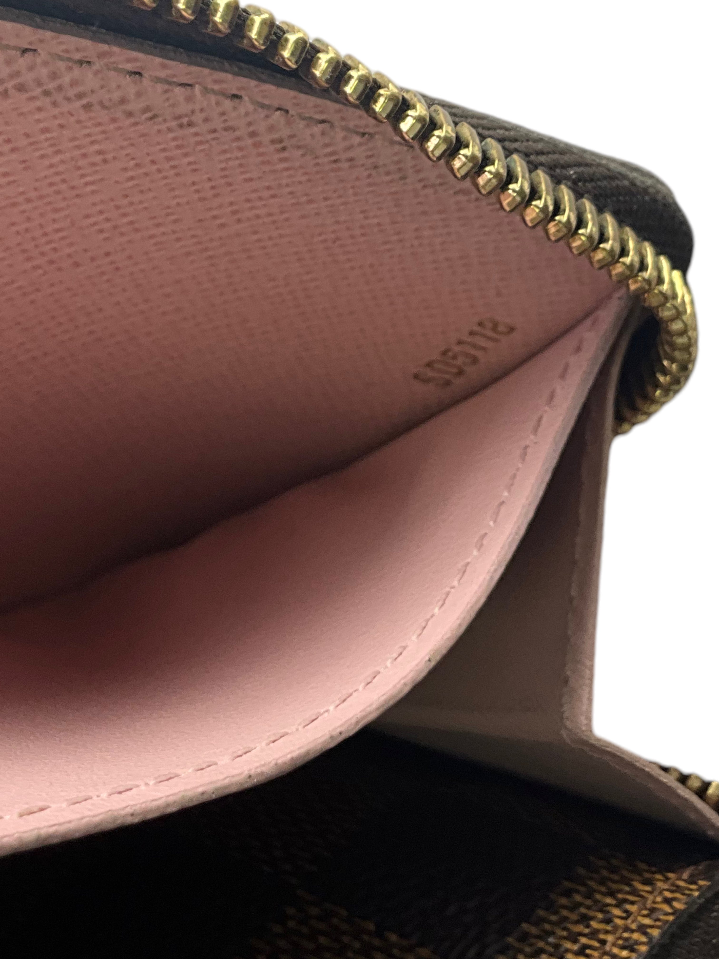 Authentic LOUIS VUITTON Damier Ebene Canvas Clemence Wallet for Women | Luxury Designer Check Pattern Zip Around Purse | Perfect for Everyday Use, Travel & Special Occasions