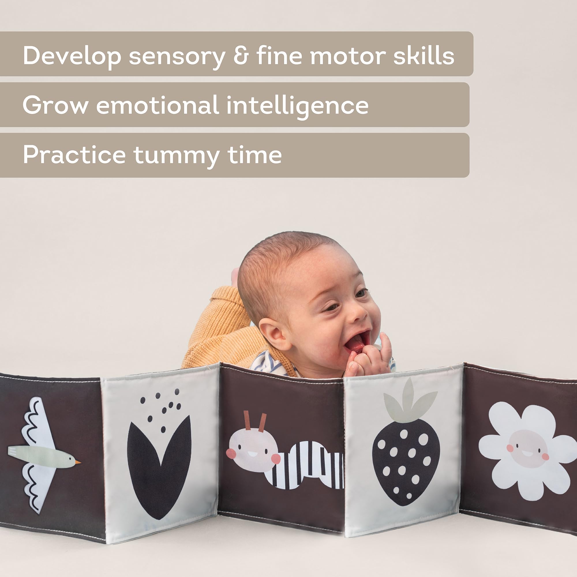 Taf Toys Black & White High Contrast Sensory Book for Babies 0-6 Months - Soft Bunny Pram Book for Newborn Visual Development, Tummy Time, Stroller & Car Seat Toys - Perfect Infant Gift for Early Learning & Sensory Play