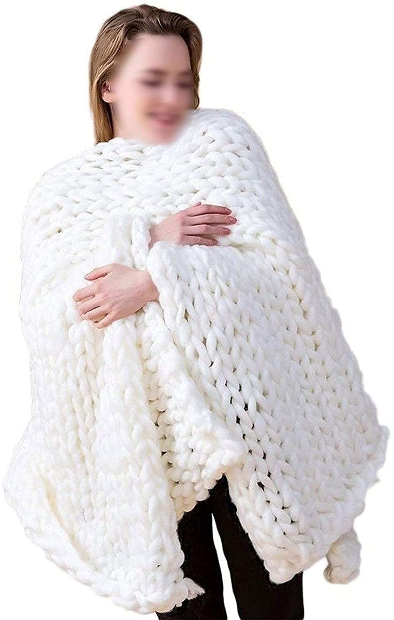 Soft Chenille Yarn Knitted Blanket - Cozy Warm Chunky Knit Throw for Bed, Sofa & Chair - Boho Home Decor - White (150x200cm/59x78in) - Perfect for Living Room, Bedroom, Office & Winter Snuggling