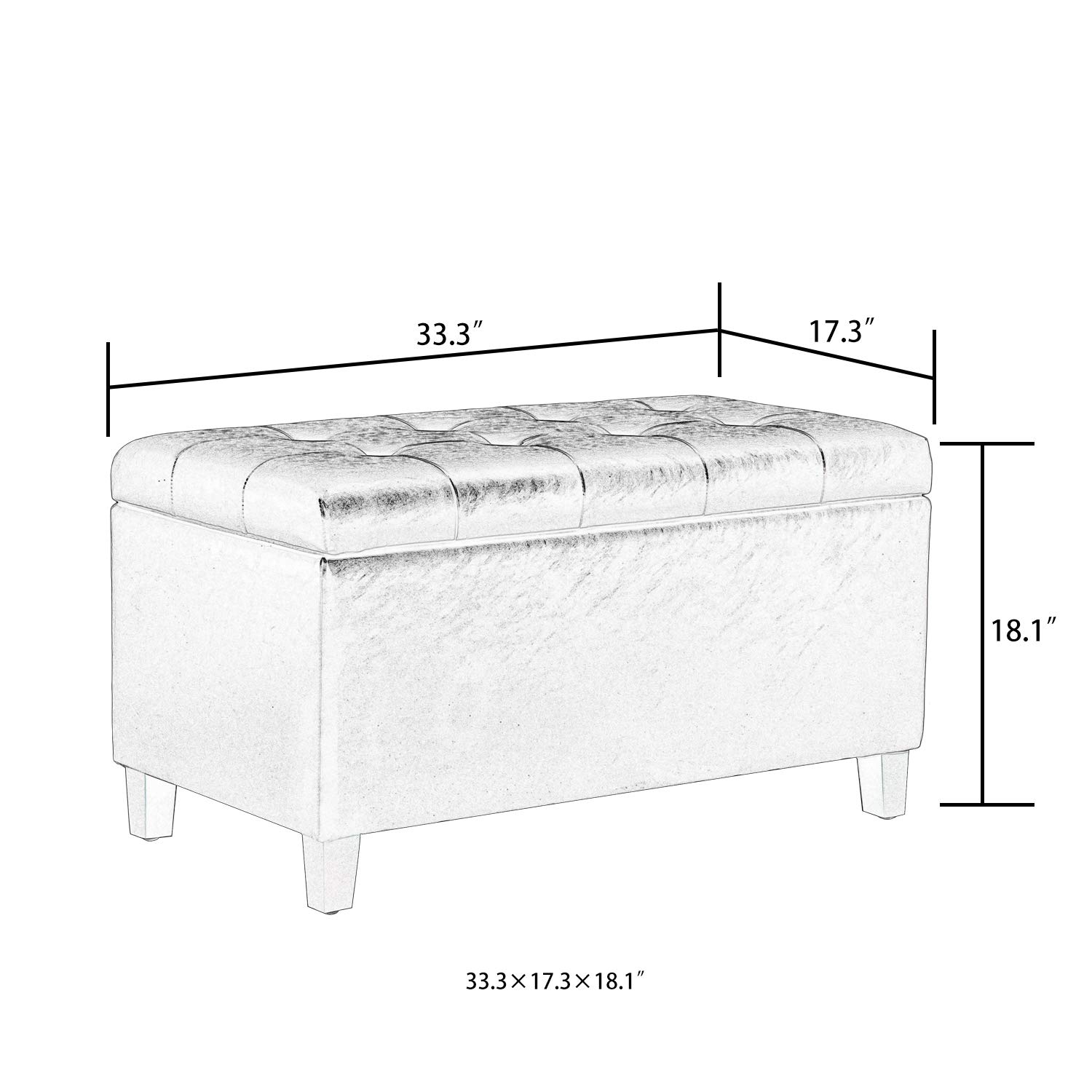Adeco Faux Leather Storage Ottoman Bench with Wood Legs - Tufted Rectangular Footrest Stool for Living Room, Bedroom, Entryway | Multi-Functional Coffee Table & Seating Solution (Black) - Perfect for Small Space Organization & Extra Seating