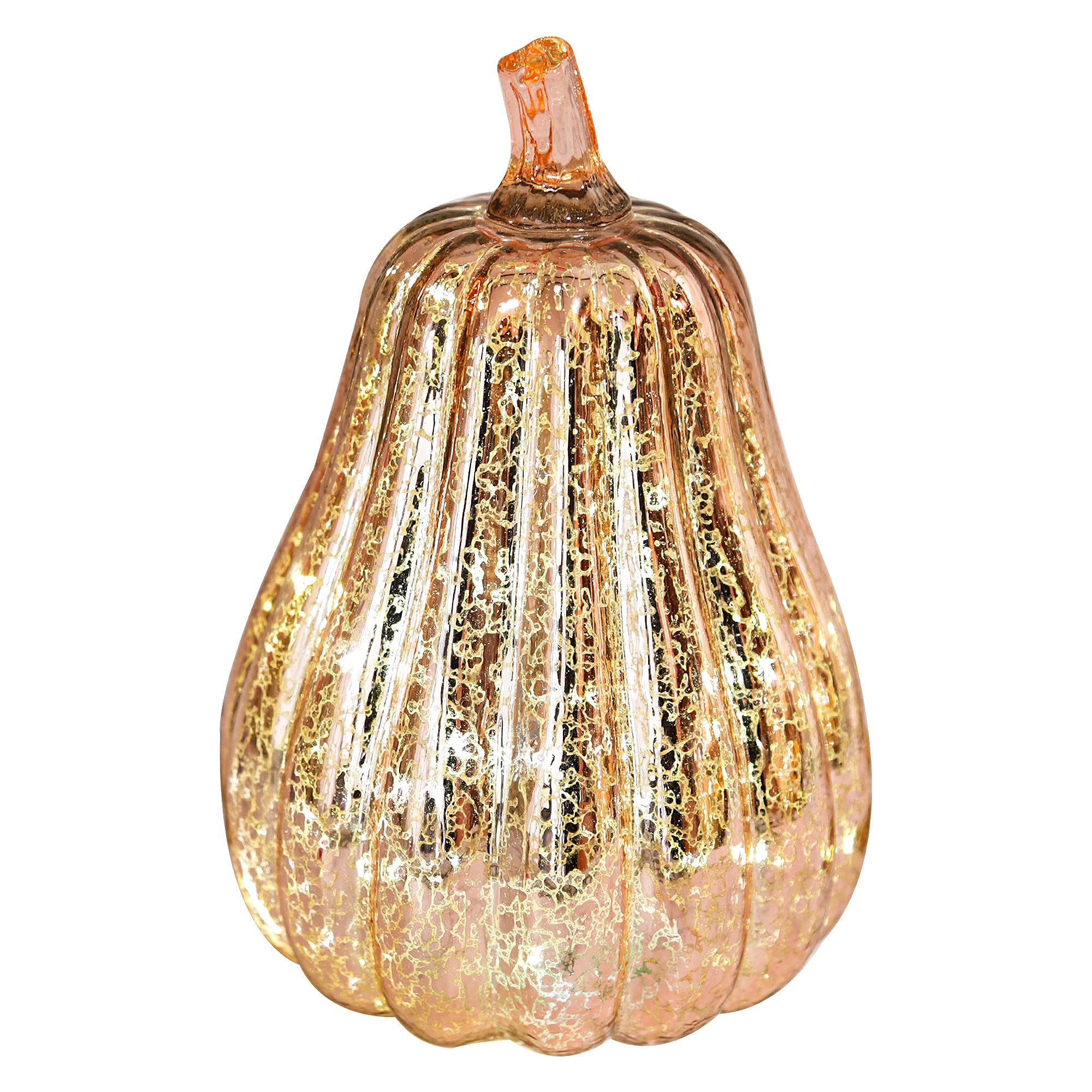 Romingo Mercury Glass Pumpkin Light with Timer - Rose Gold Halloween Decor, Fall Thanksgiving Table Centerpiece, 8.7 Inch LED Candle for Home, Party & Seasonal Decorations