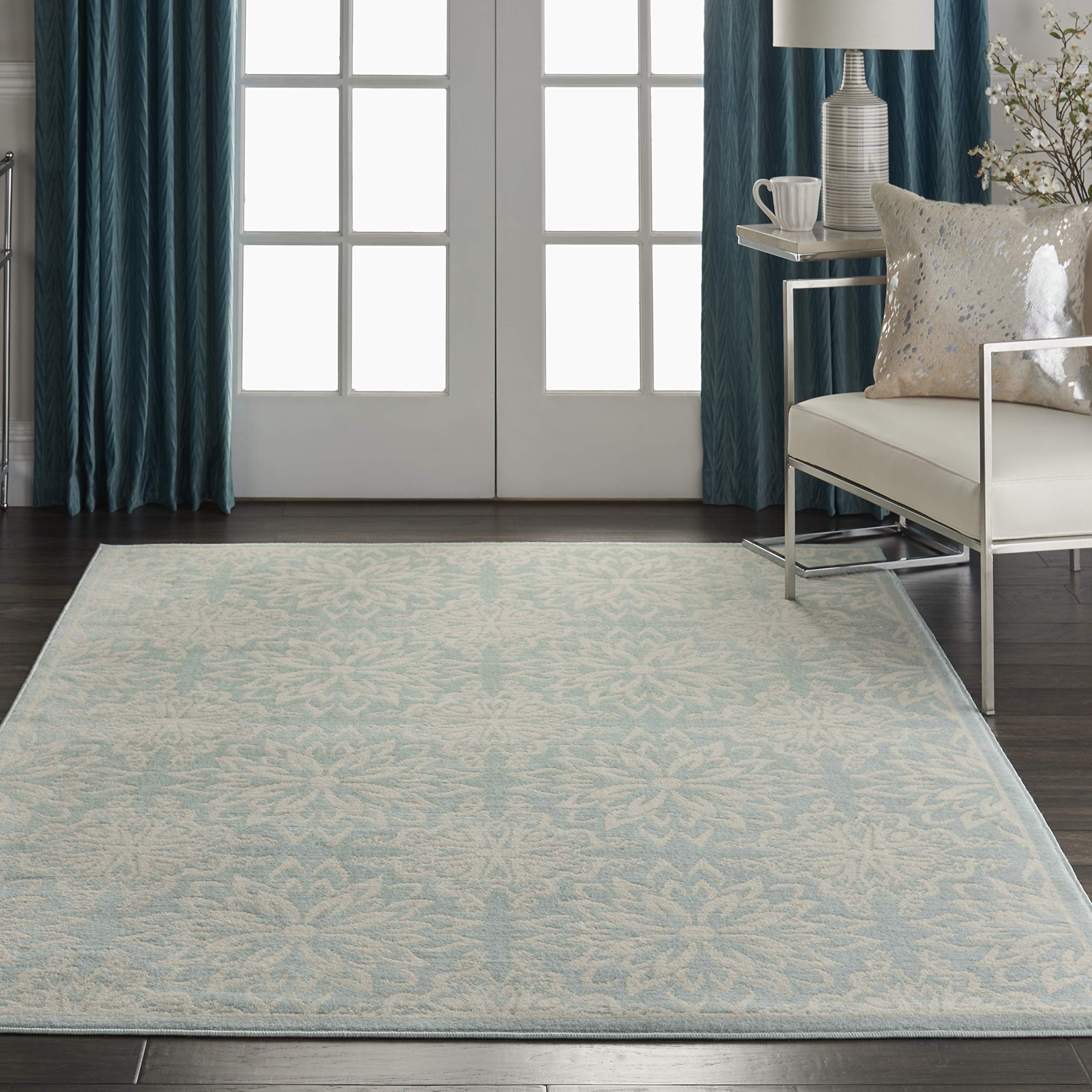 Nourison Jubilant Floral Ivory/Green 4' x 6' Area Rug - Easy-Cleaning, Non-Shedding, Soft & Durable - Perfect for Bedroom, Living Room, Dining Room & Kitchen Decor (4x6)