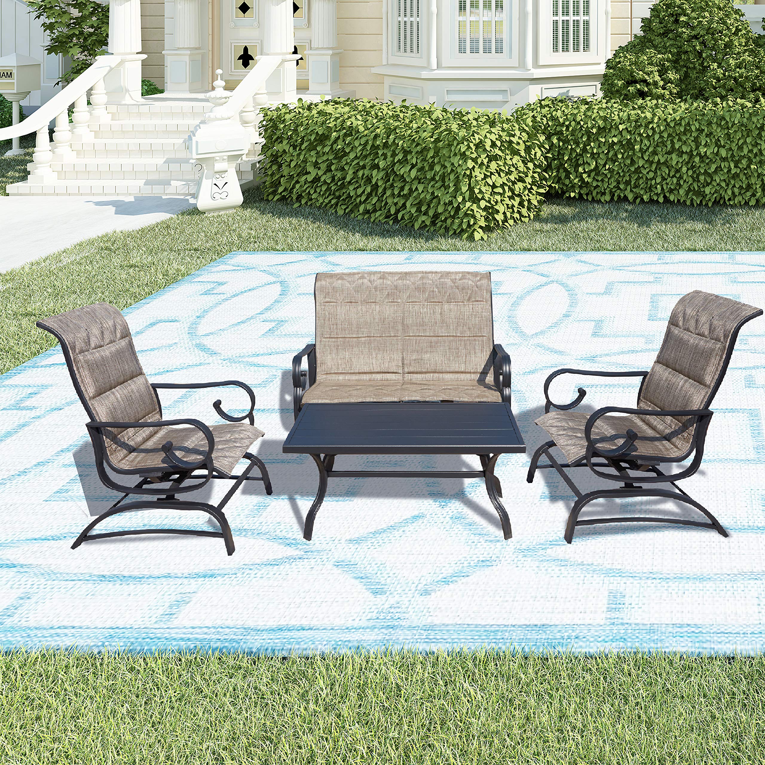 LOKATSE HOME 4-Piece Outdoor Patio Furniture Set - Metal Loveseat Glider, Single Chair & Coffee Table in Gray - Perfect for Garden, Backyard, Deck and Poolside Relaxation