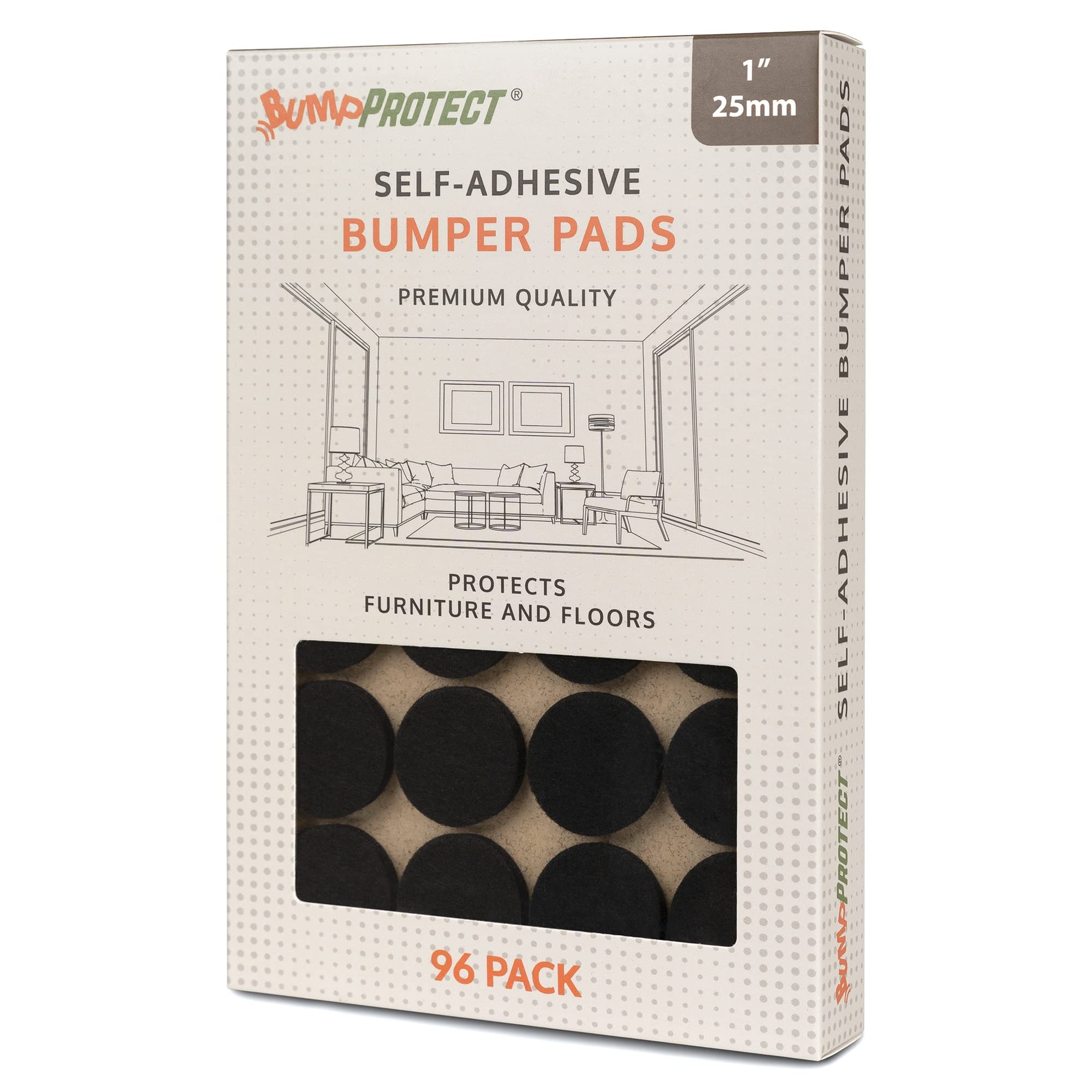 3M Self-Adhesive Furniture Felt Pads - 1 Inch (25mm) Round Non-Slip Protectors for Chairs, Tables & Hardwood Floors - 96 Pack Black - Prevents Scratches, Noise & Floor Damage