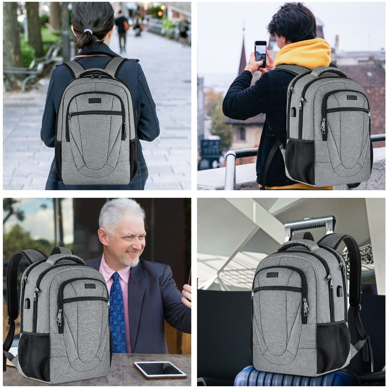 BIKROD 45L Extra Large Travel Laptop Backpack for Men & Women - USB Charging Port, Fits 18.4 Inch Laptop, Water Resistant Grey Backpack - Perfect for Business Travel, College Students & Daily Commute