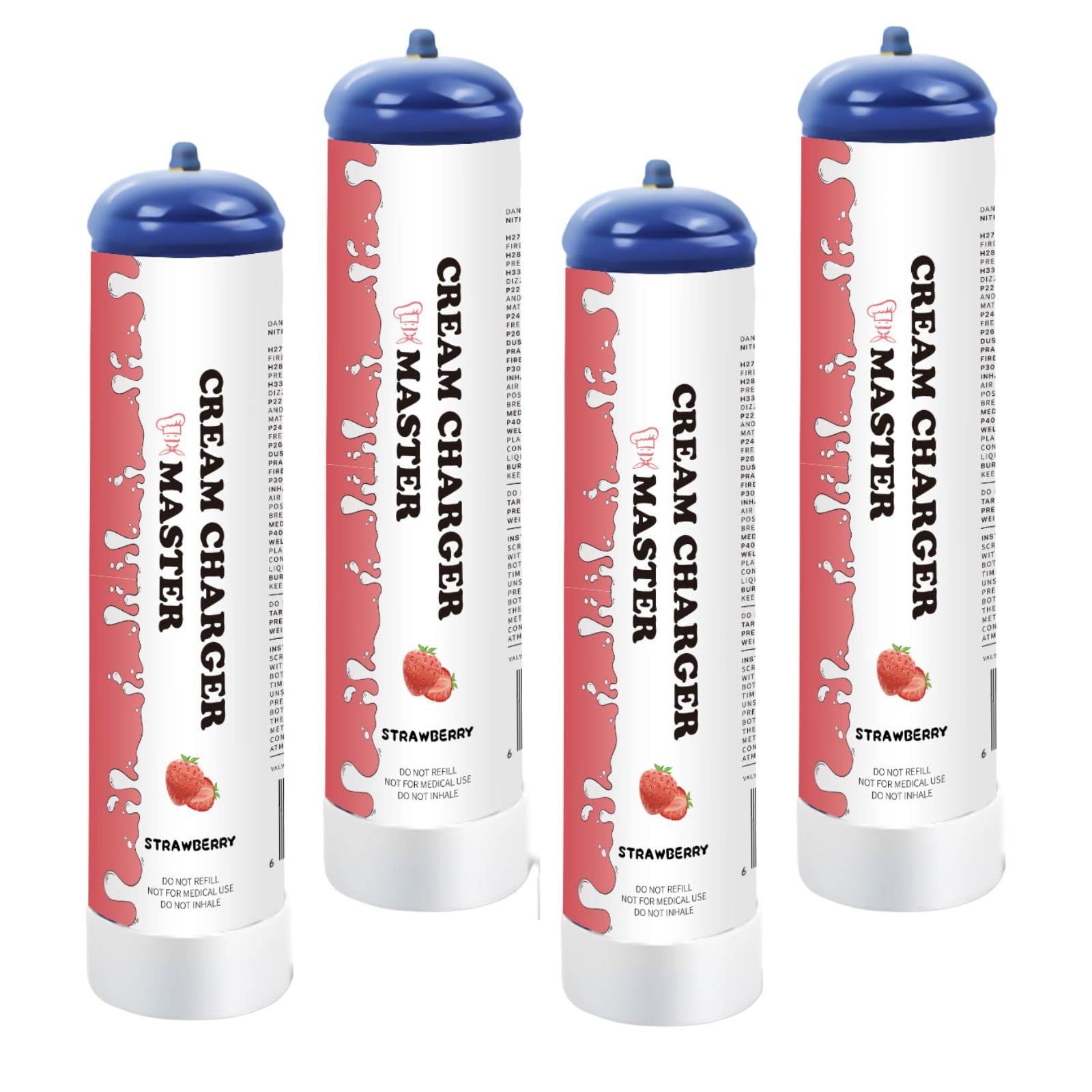 GreatWhip 580g Whipped Cream Charger - Pure Nitrous Oxide Canisters (4 Pack) | Strawberry Flavored Dessert Topping for Cakes, Coffee & Cocktails | Professional Baking & Home Kitchen Use
