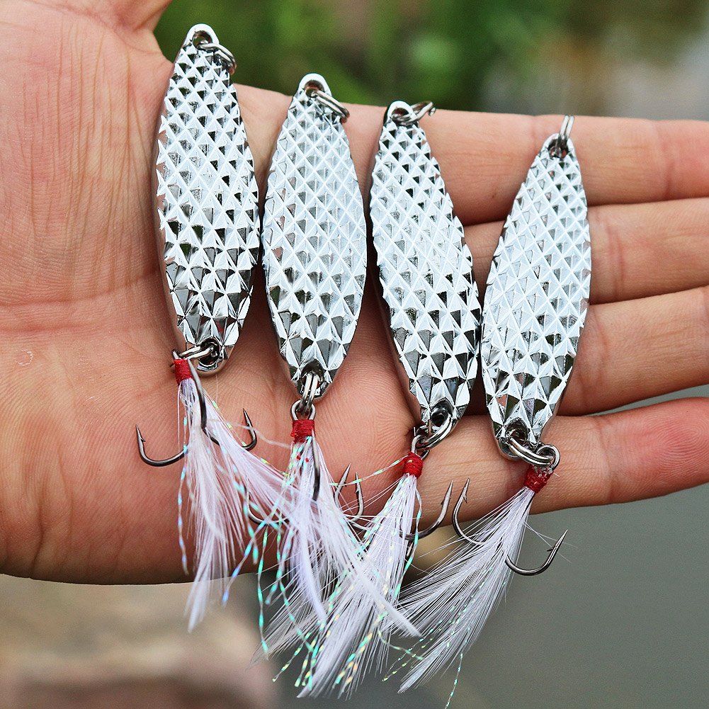 Best Sougayilang Fishing Spoons - Hard Metal Fishing Lures with Treble Hooks for Salmon & Bass (1/2 oz) - Perfect for Freshwater & Saltwater Fishing
