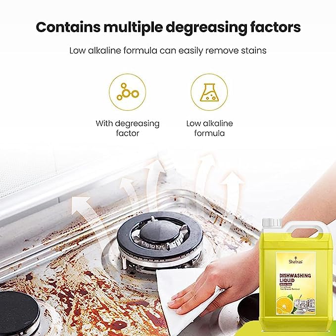 Shatras Antibacterial Dishwashing Liquid Gel - Yellow Lemon & Active Salt Formula, Fast Cleaning, No Residue, Refill Can (5L) | Ideal for Kitchen, Restaurant, and Home Use on All Utensils, Pots, Pans, and Dishes
