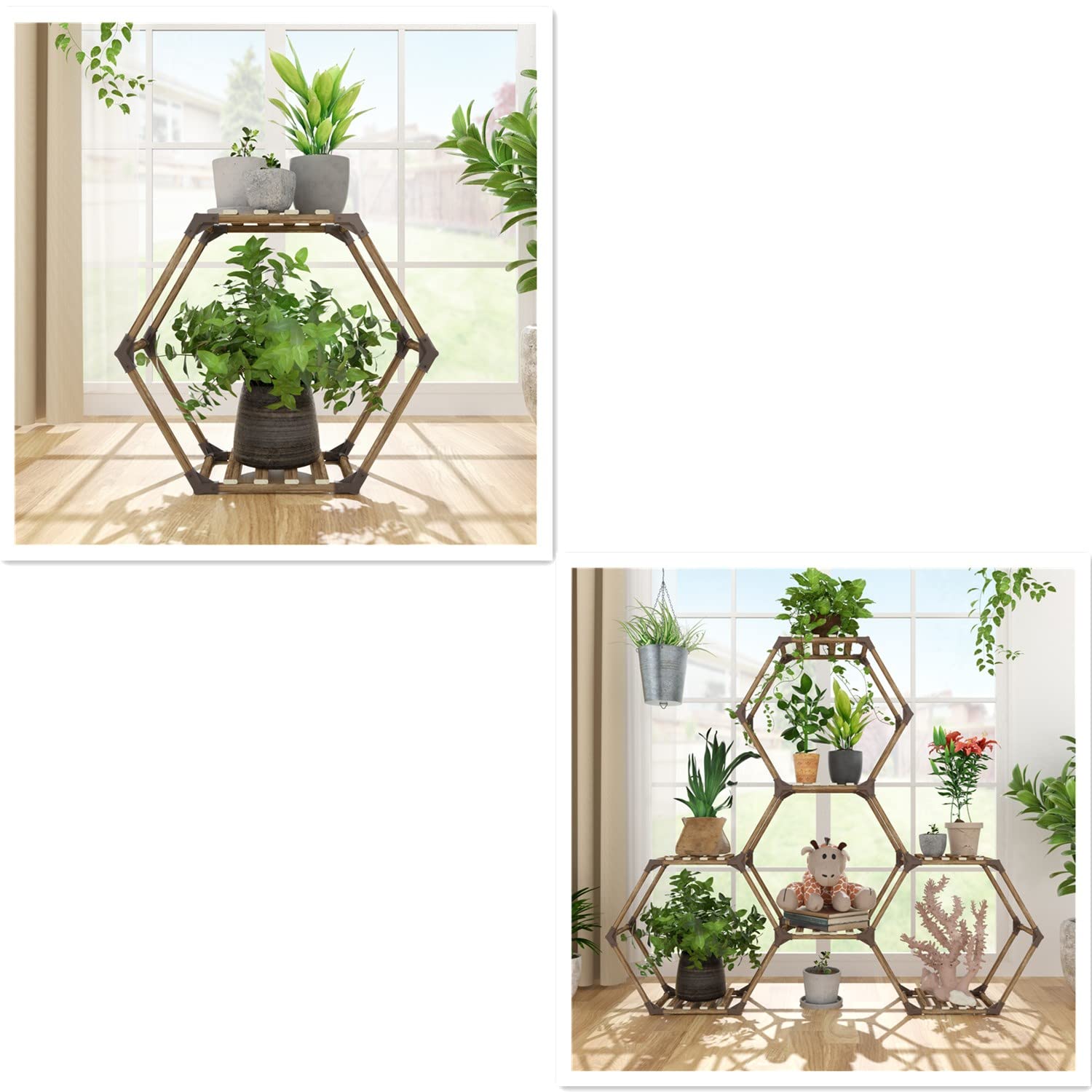 Hexagonal Plant Stand Indoor - 8 Tier Flower Pot Holder for DIY Home Decor, Living Room, Corner, Window, Patio, Garden & Balcony | Perfect for Small Spaces, Urban Gardening & Stylish Plant Displays