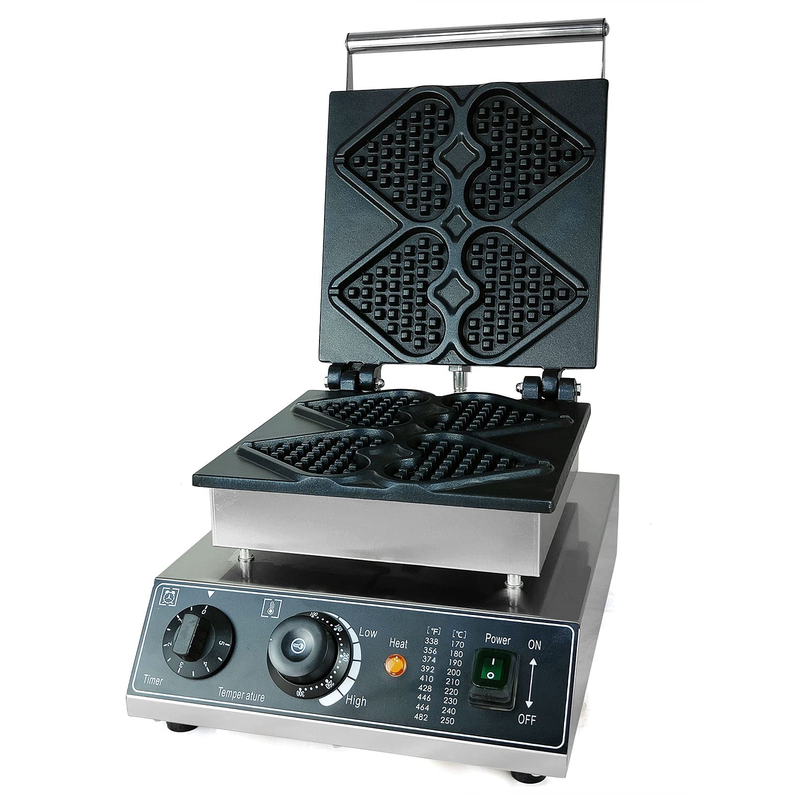 Heart Shaped Waffle Maker - 2 Slot Commercial Waffle Iron with Non-Stick Pan, Stainless Steel, Adjustable Time & Temperature Control - Perfect for Breakfast, Brunch, Cafes, and Restaurants