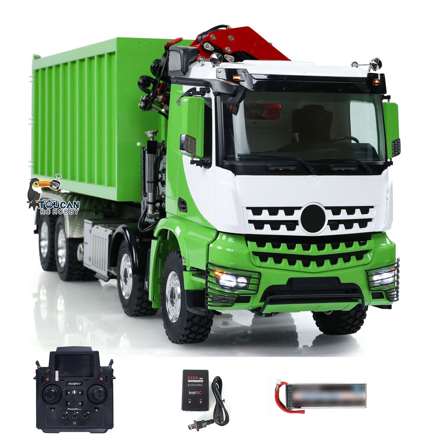 1/14 Scale Metal LESU RC Hydraulic Crane Dump Truck - 8x8 RTR Remote Control Vehicle with 2-Speed Gearbox & Waste Bin | Construction Site Toy, Kids Birthday Gift, Collector's Model for RC Enthusiasts