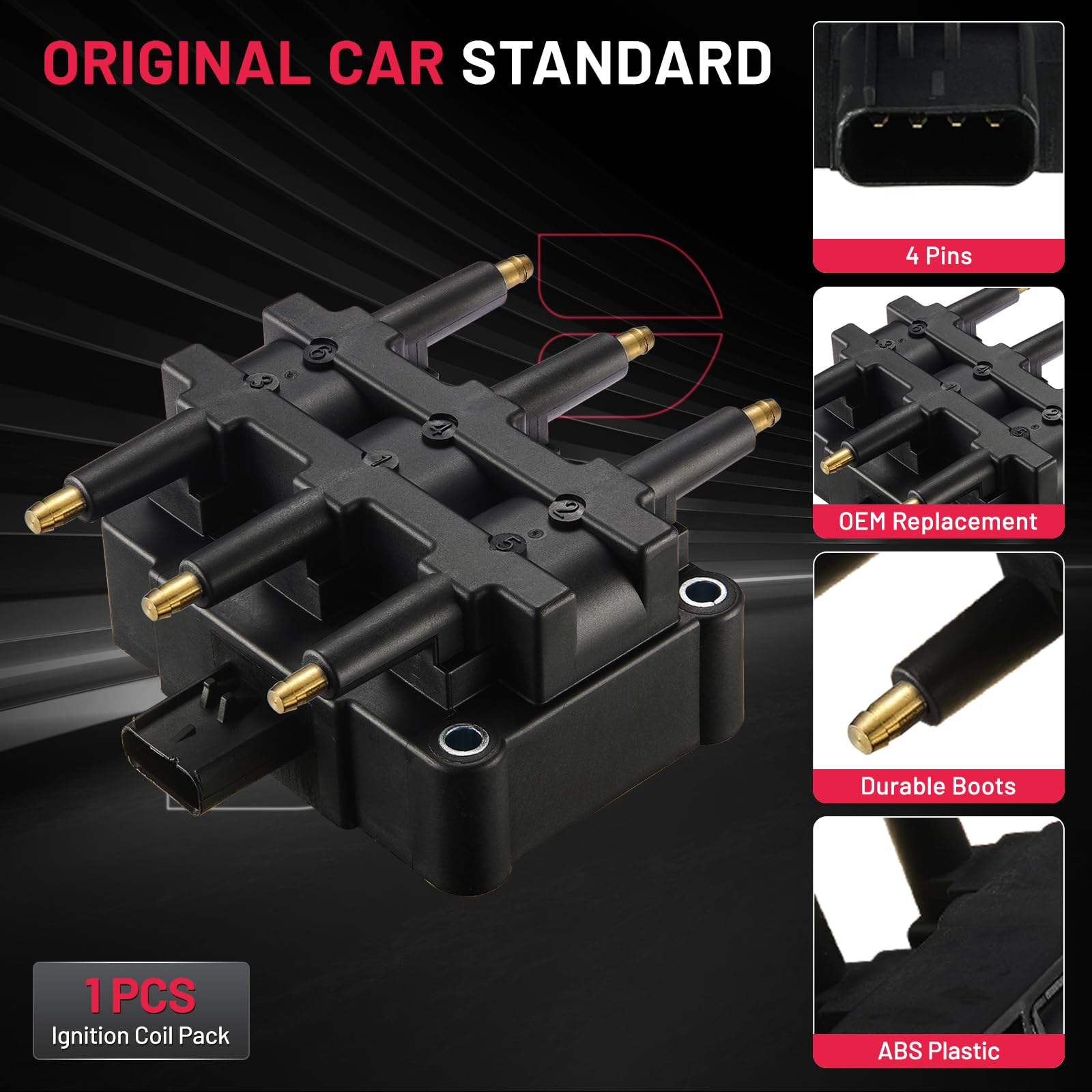 BDFHYK Ignition Coil Pack UF305 - Compatible with Chrysler Pacifica, Town & Country, Voyager, Dodge Caravan, Grand Caravan, Jeep Wrangler, Volkswagen Routan 3.3L 3.8L V6 - Replacement for C1442 UF412 - High Performance Engine Ignition Part for Smoother Acceleration & Better Fuel Efficiency