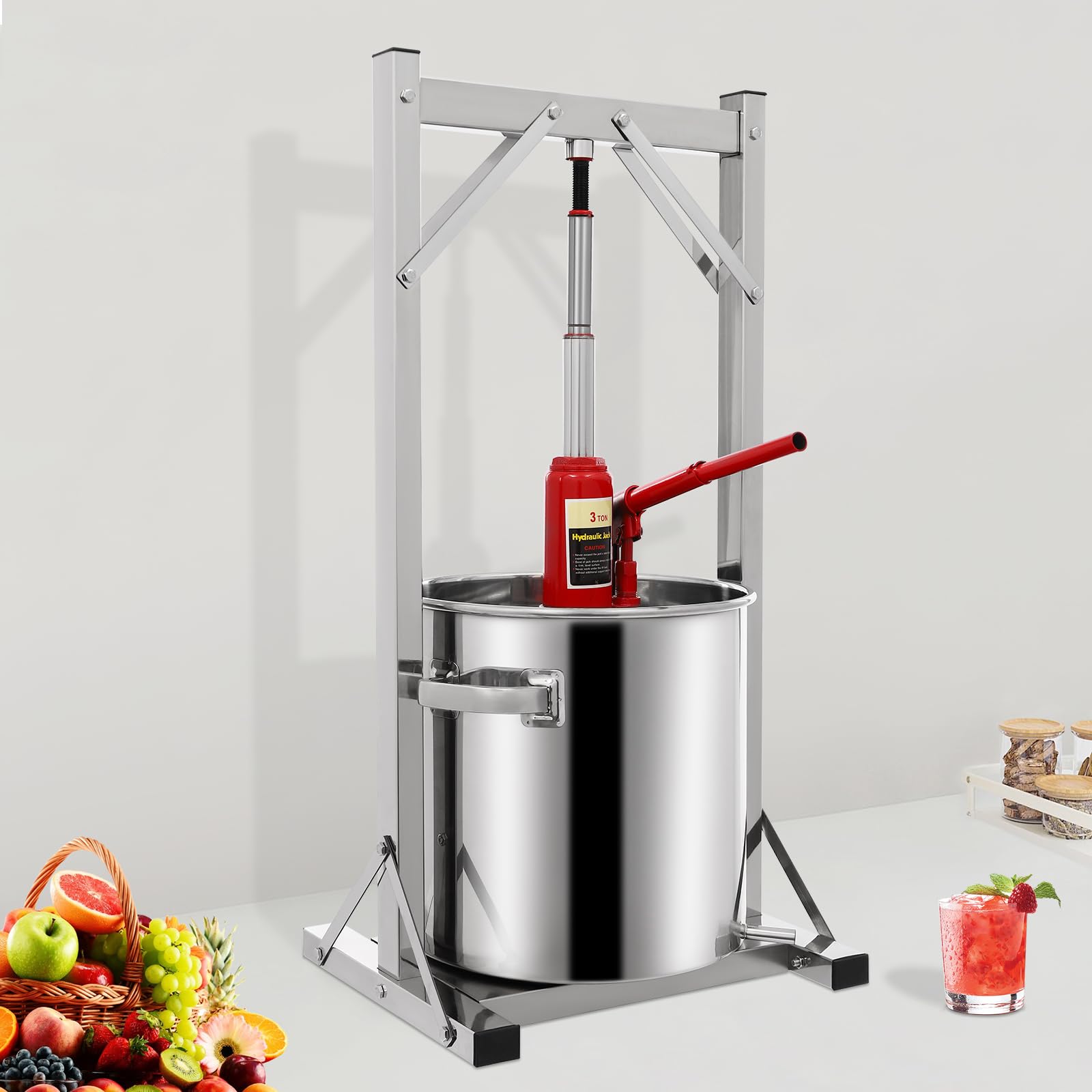 22L Large Capacity Manual Fruit Wine Press - Hydraulic Grape, Apple, Cider Press for Home Brewing | Perfect for Wine Making, Vegetable Juicing, Honey & Olive Oil Extraction | Great for Home Brewers, Farmers Markets & DIY Enthusiasts
