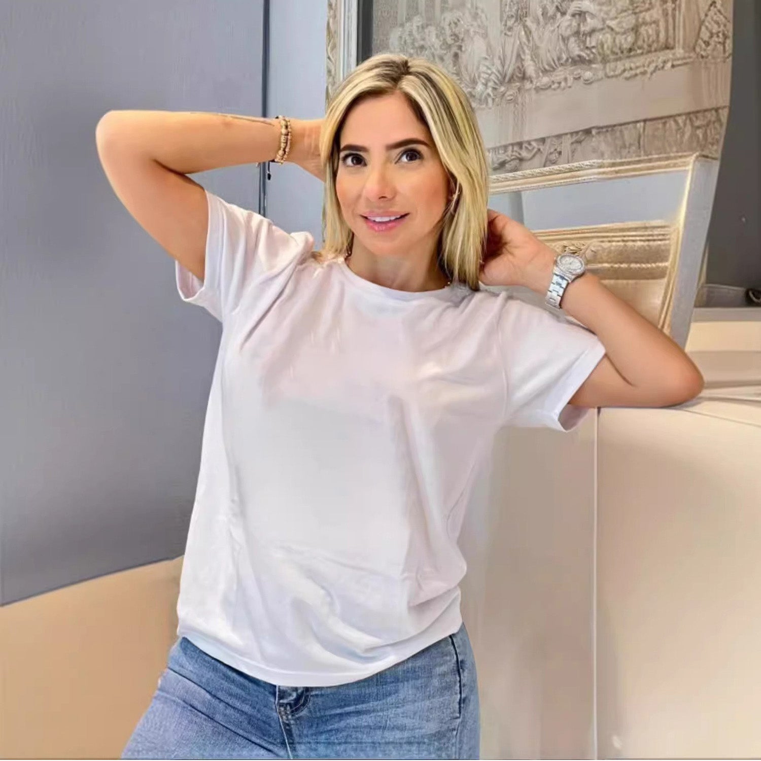 Sparkling Rhinestone Lettering T-Shirt for Women - Stylish Bling Alphabet Tee for Parties, Night Out & Casual Wear
