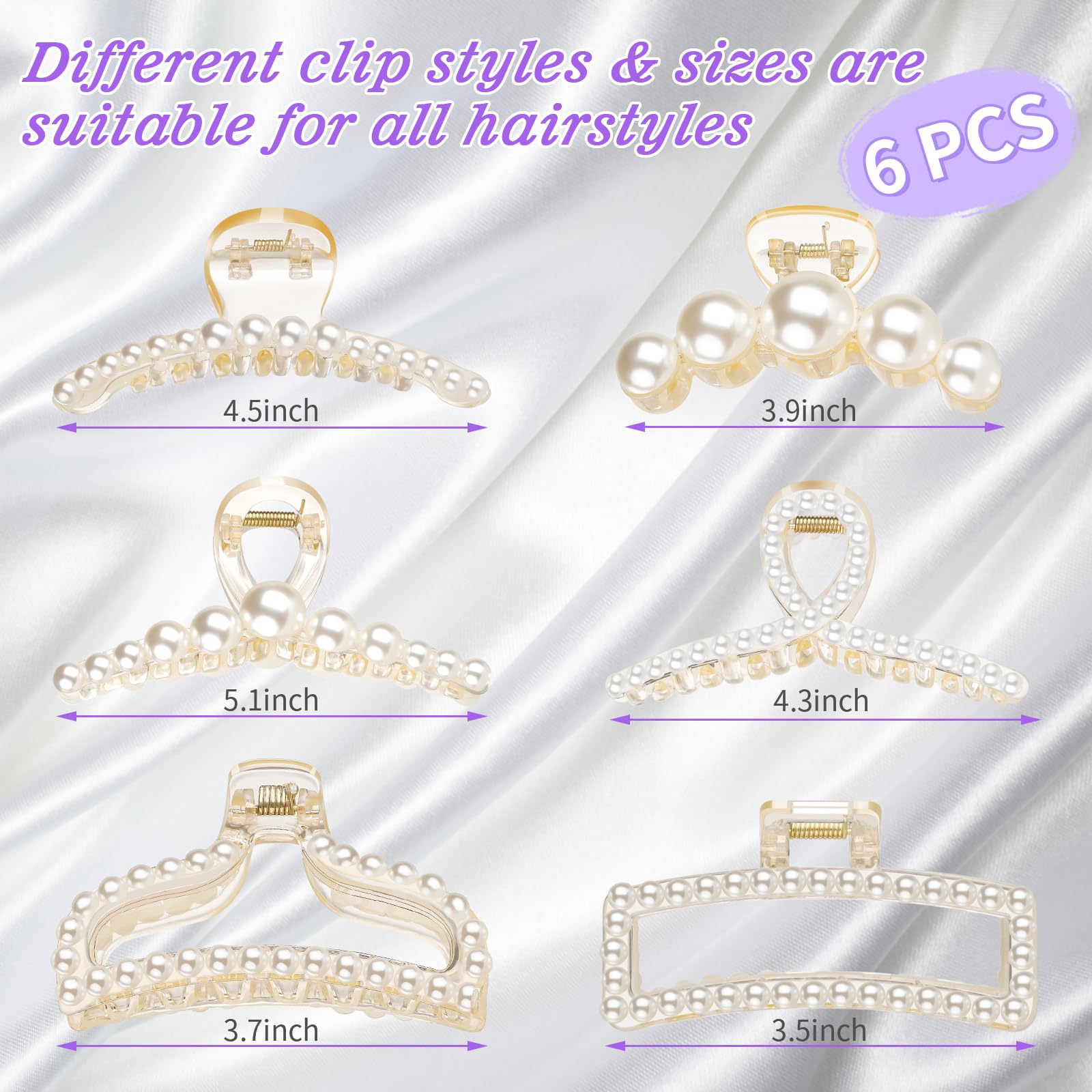 Leezmark Pearl Hair Claw Clips - Large Barrettes for Thin, Thick, Curly & Long Hair - White Jaw Clips Hair Accessories for Women & Girls - Perfect for Work, Weddings & Everyday Styling
