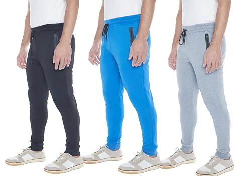 LVS Men's Sweatpants 3-Pack - Athletic Jogger Pants with Zipper Pockets & Drawstring Waist - Comfortable Workout & Lounge Pants (Sizes S-3XL) - Perfect for Gym, Running, Yoga and Casual Wear