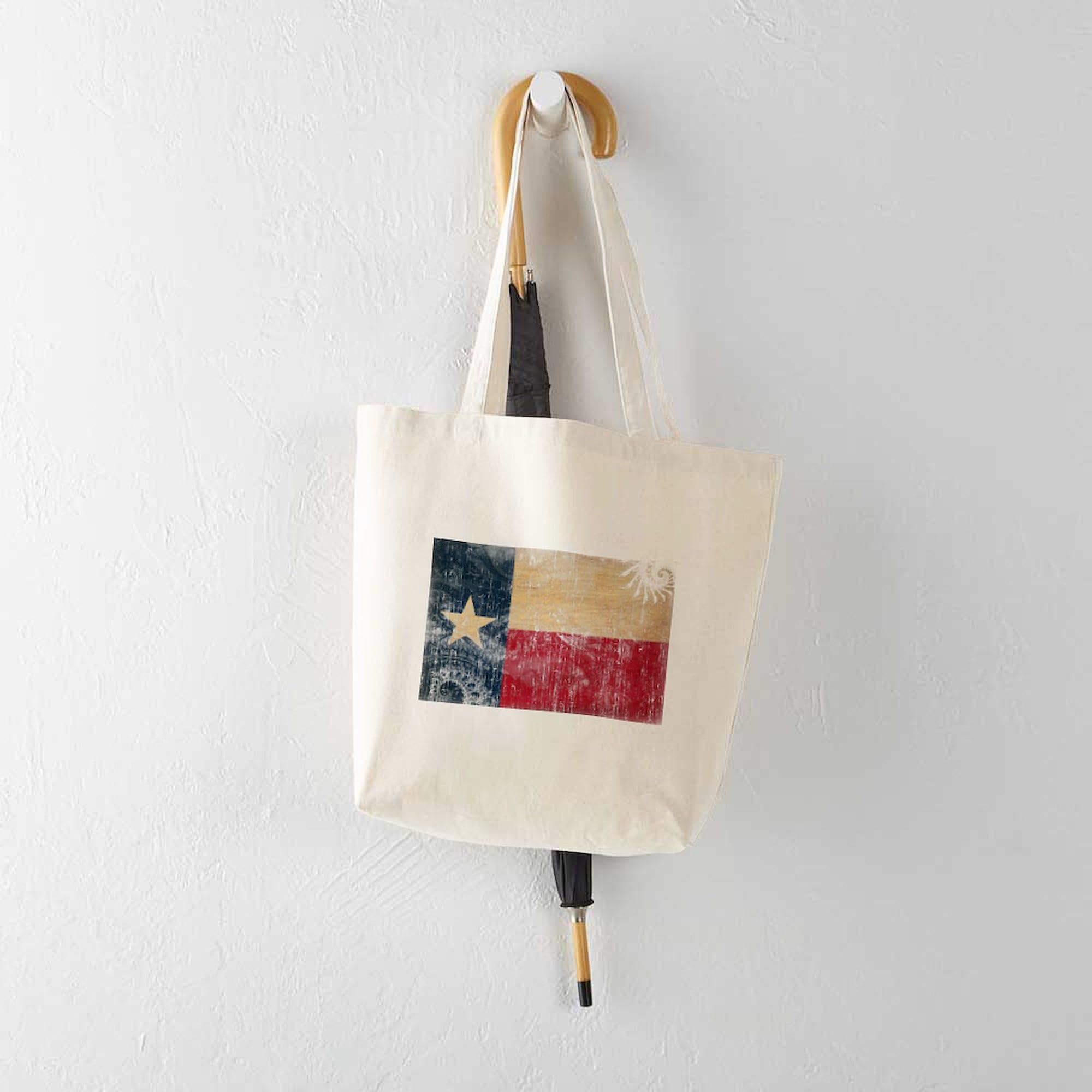 Texas Flag Tote Bag - Natural Canvas Reusable Shopping Bag for Groceries, Beach & Travel | Eco-Friendly Cotton Carryall with Lone Star State Design