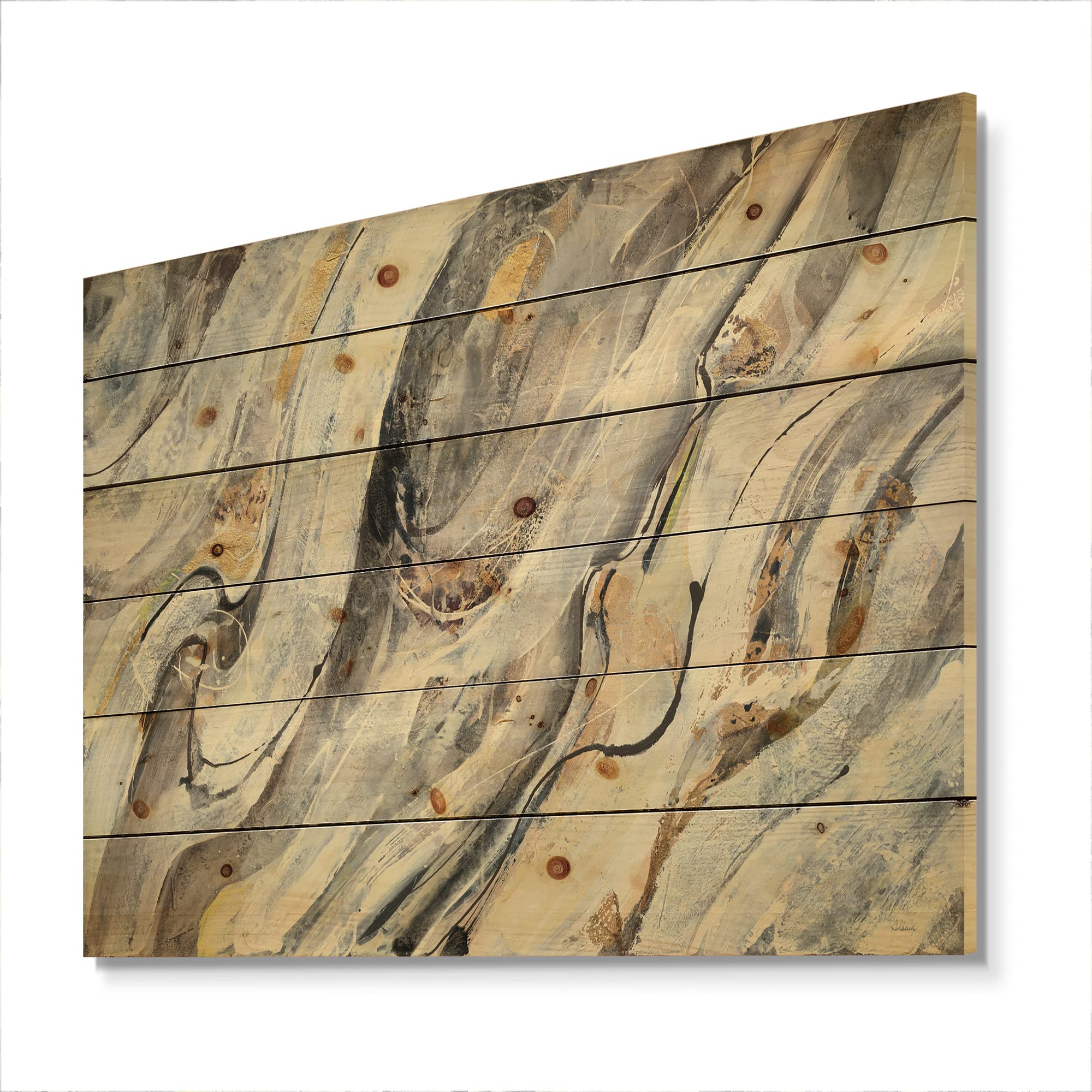 DesignQ Glam Golden Falls Modern Wood Wall Art - Large Abstract Wood Panel Decor Printed on Natural Pine - Perfect for Living Room, Bedroom & Office Wall Decor