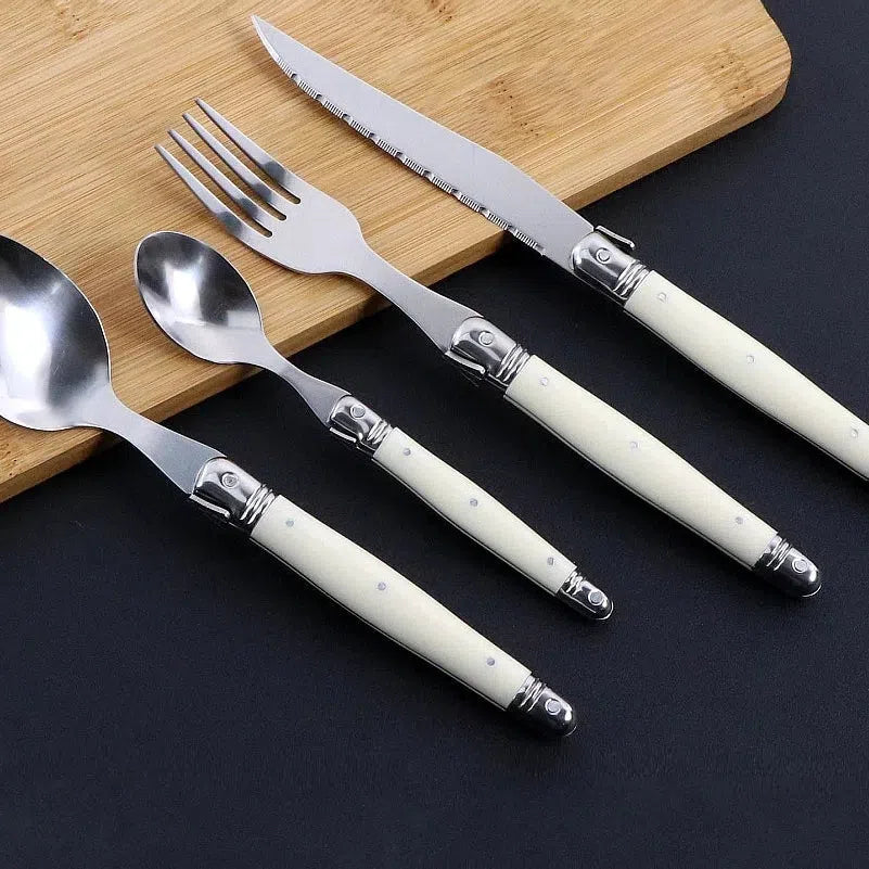 Premium Ivory Laguiole Flatware Cutlery Set - 12-Piece Stainless Steel Knife Fork Spoon Set for Fine Dining, Wedding Gifts & Elegant Table Settings