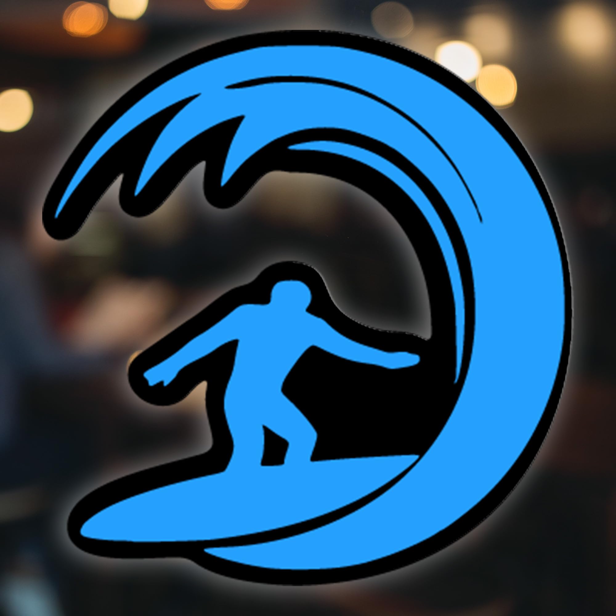 Waterproof Surfing Wave Vinyl Decal Sticker - Light Blue on Black - 5 Inch Car, Truck, Laptop, Cup & Wall Sticker - Beach Ocean Theme Design (KCD810LBL) - Perfect for Surfers, Beach Lovers & Outdoor Enthusiasts