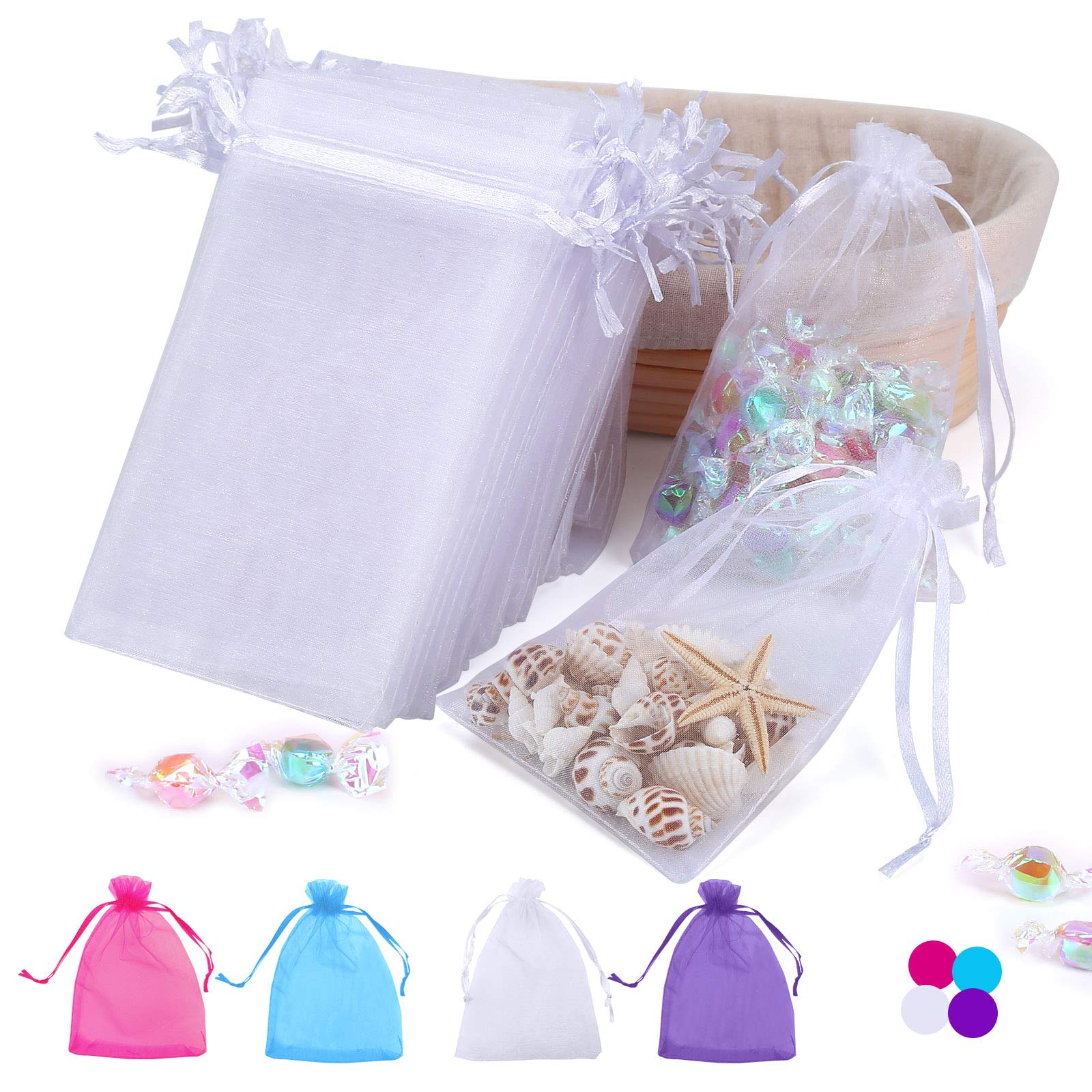 100PCS 4x6 Inch White Organza Gift Bags - Premium Sheer Drawstring Pouch for Jewelry, Wedding Favors, Party Favors & Candy Packaging - Perfect for Bridal Showers, Baby Showers & Birthday Celebrations