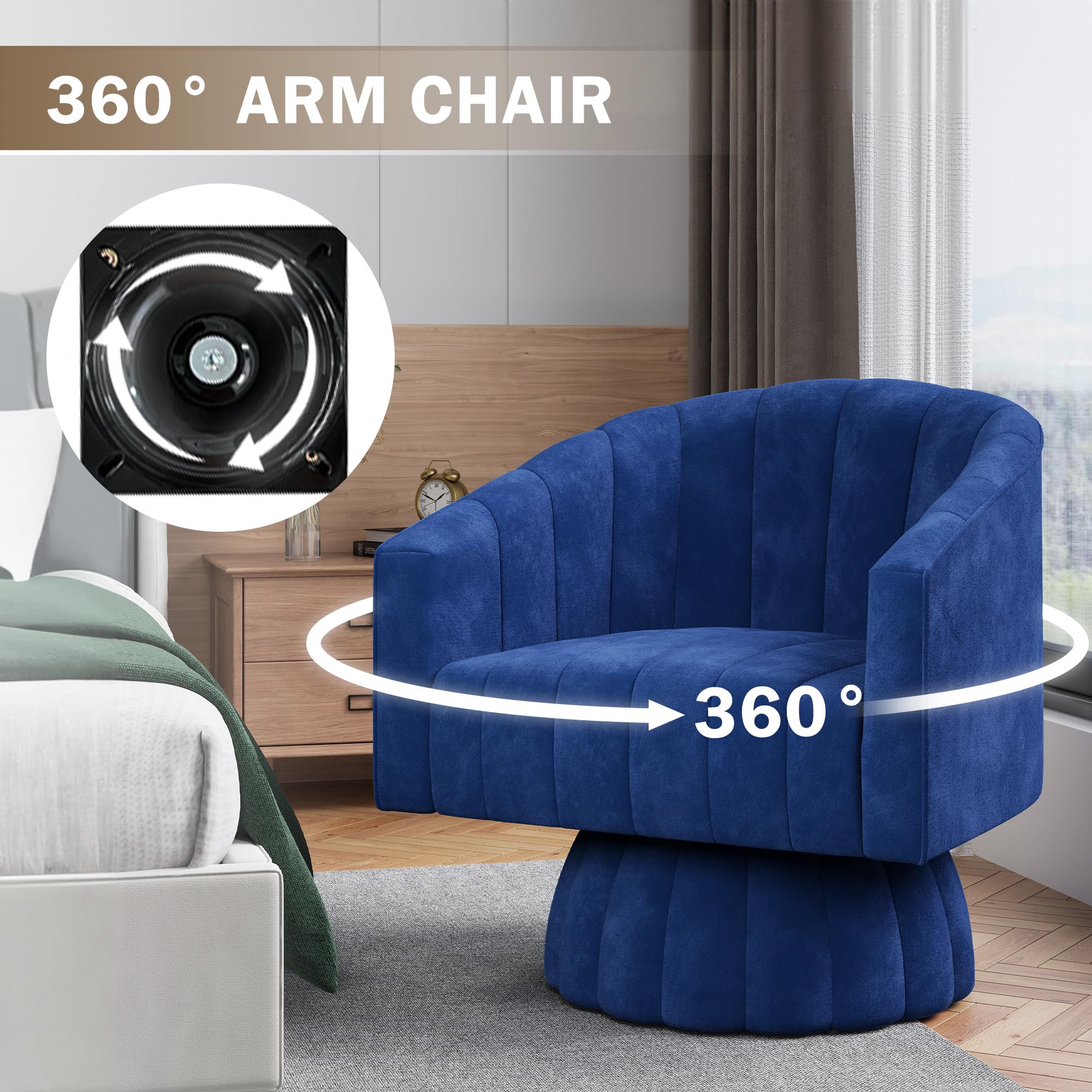 360 Swivel Barrel Accent Chairs Set of 2 - Modern Living Room Lounge Chairs with Cozy Armrests, Navy Blue Side Chairs for Bedroom, Office & Reading Nook - Perfect for Relaxing & Entertaining Guests