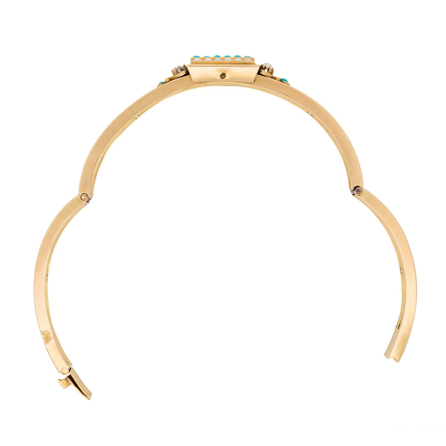 18K Gold Victorian French Turquoise Pearl Bangle Bracelet - Elegant Jewelry for Weddings, Parties & Special Occasions