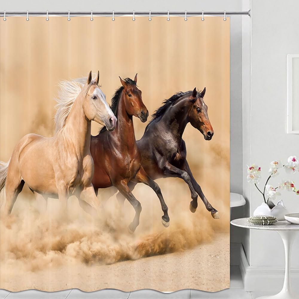 Western Farmhouse Horse Shower Curtain - 72x72 Inch Polyester Bathroom Decor with 12 Hooks, Running Horse Desert Scene - Perfect for Ranch, Cowboy or Equestrian Themed Bathrooms