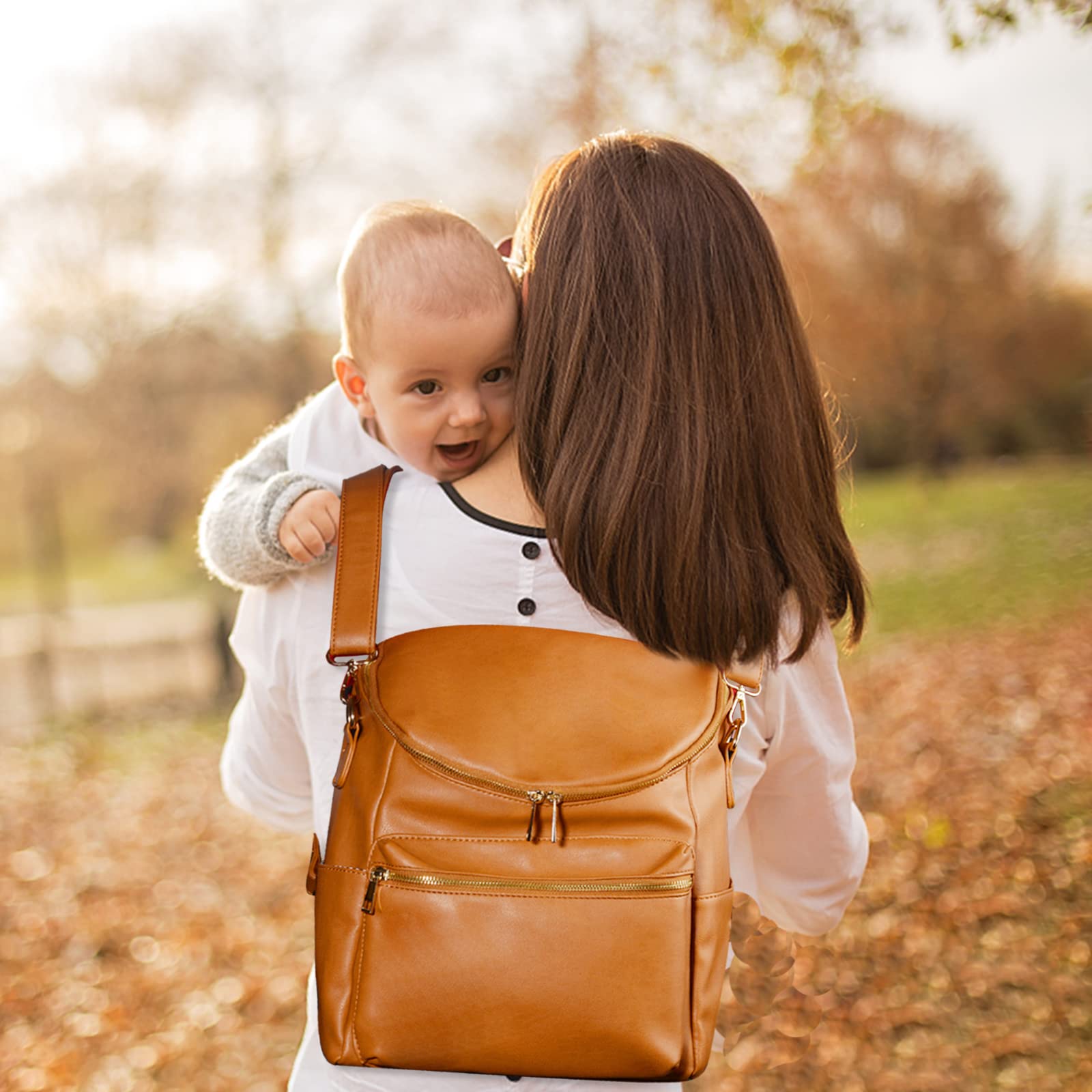 Minsong Diaper Bag Backpack - Stylish Leather Baby Bag for Moms, Large Travel Backpack with Organizer & Changing Pad - Perfect for Daycare, Travel & On-the-Go Parenting