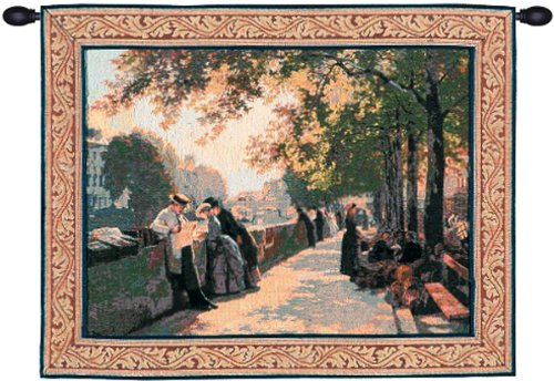 Charlotte Home Furnishings French Tapestry Wall Hanging - Bank of the River Seine Artwork 32x39 Inch | Viscose Cotton Polyester Blend Textile Wall Decor | Perfect for Living Room, Bedroom & Office Decor
