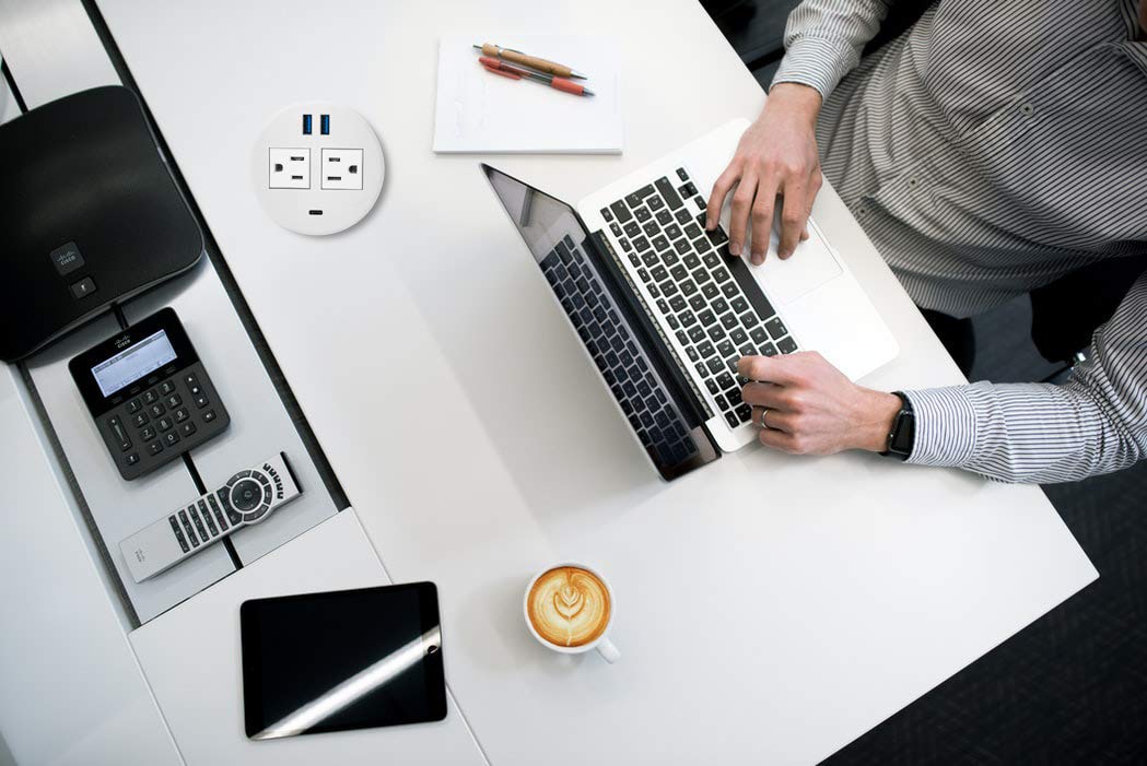 Kungfuking 20W USB C Power Grommet - 2 AC Outlets & 3 USB Ports for Office Desk