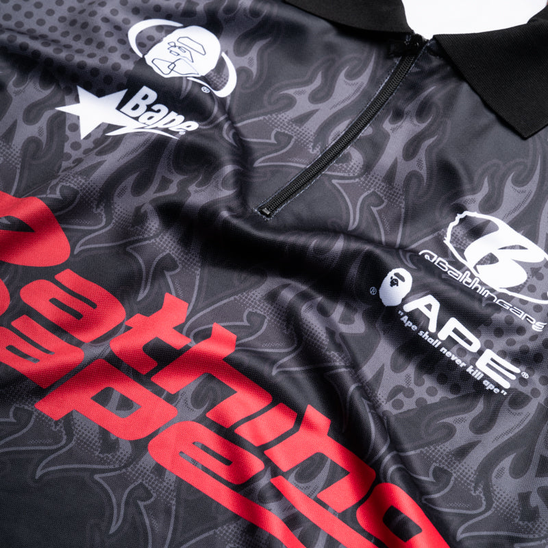 BAPE Flame Pattern Half Zip Polo Shirt for Men - Black | Streetwear Fashion, Casual Wear & Urban Style Outfit