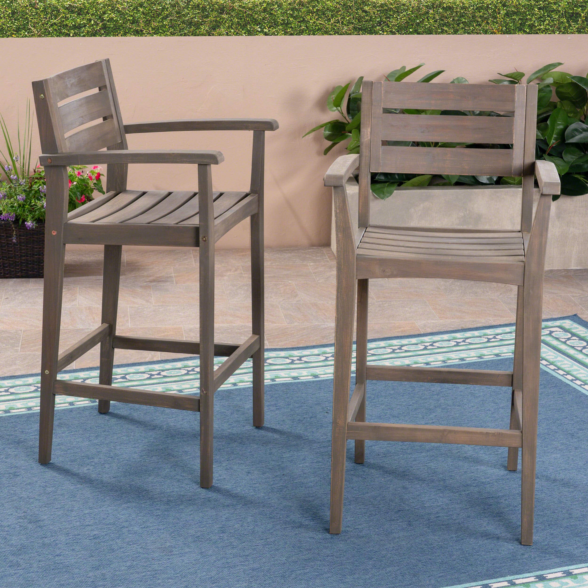 Christopher Knight Home Lera Outdoor Rustic Acacia Wood Bar Stools (Set of 2) - Gray Finish - Patio, Deck, Garden & Backyard Seating Furniture