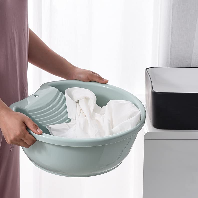 SOUJOY 2 Pack Plastic Washboard Basin - Non-Slip Hand Washing Tub with Built-in Washboard for Delicate Laundry | Portable for Home, Camping & Travel (Ideal for Socks, Underwear & Baby Clothes)
