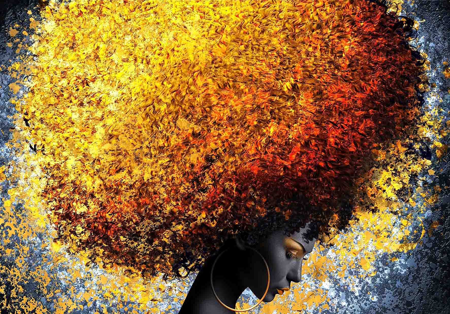 Premium Canvas Wall Art - African American Abstract Painting with Modern Black Queen & Afro Hairstyle Design - Framed 24x36 Inch - Perfect for Living Room, Bedroom & Office Decor