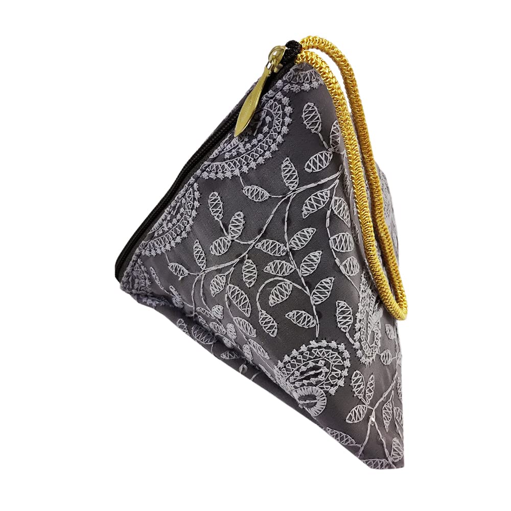 Avanti Creations Lucknowi Embroidered Potli Bags - Elegant Indian Clutch Purses for Women, Wedding Gift Bags, Samosa-Shaped Handmade Potli for Festivals & Special Occasions
