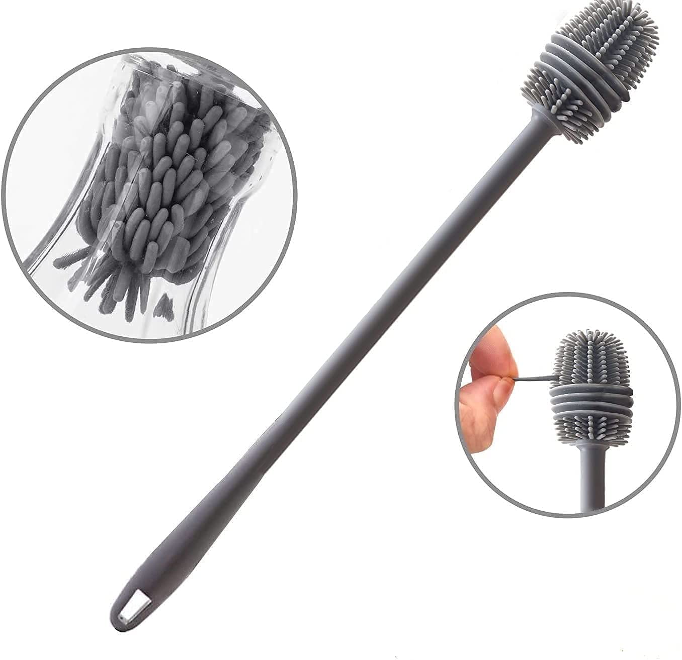 Slyford 2 Pack Long Handle Silicone Bottle Cleaning Brushes - Perfect for Hydro Flask, Glassware & Small Opening Bottles - Ideal for Kitchen, Camping & Travel Accessories