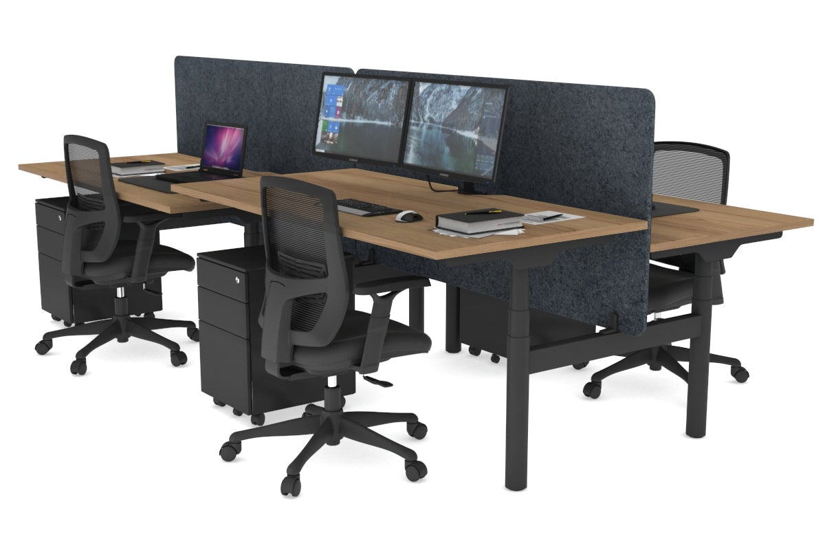 Flexi Premium Height Adjustable 4-Person H Bench Workstation - Black Frame [1200L x 800W with Cable Management] - Ideal for Office, Coworking Spaces & Home Offices