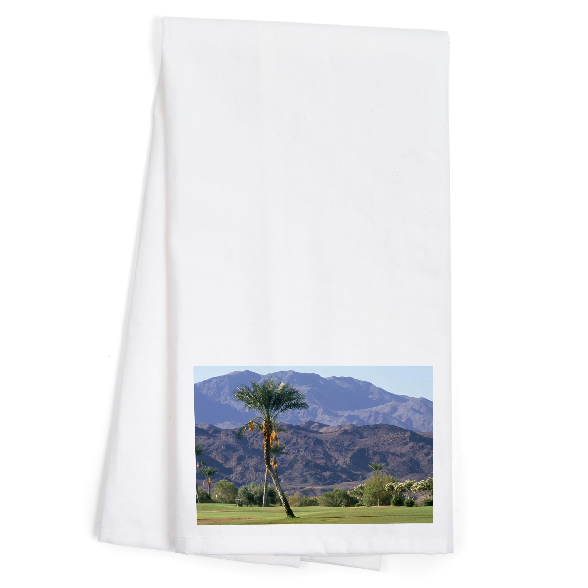 Lantern Press Palm Tree and Mountains Golf Course 100% Cotton Tea Towel - Decorative Hand Towel for Kitchen, Bathroom & Home Decor - Perfect for Dish Drying, Gift Giving and Coastal Themed Decor