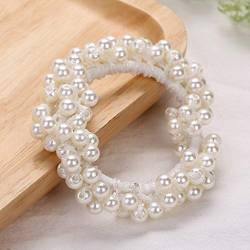 Vintage Pearl Beaded Hair Accessories for Women & Girls - Elastic Headbands, Ponytail Holders & Scrunchies (Full White, One Size Fits All) | Perfect for Weddings, Parties & Everyday Elegance