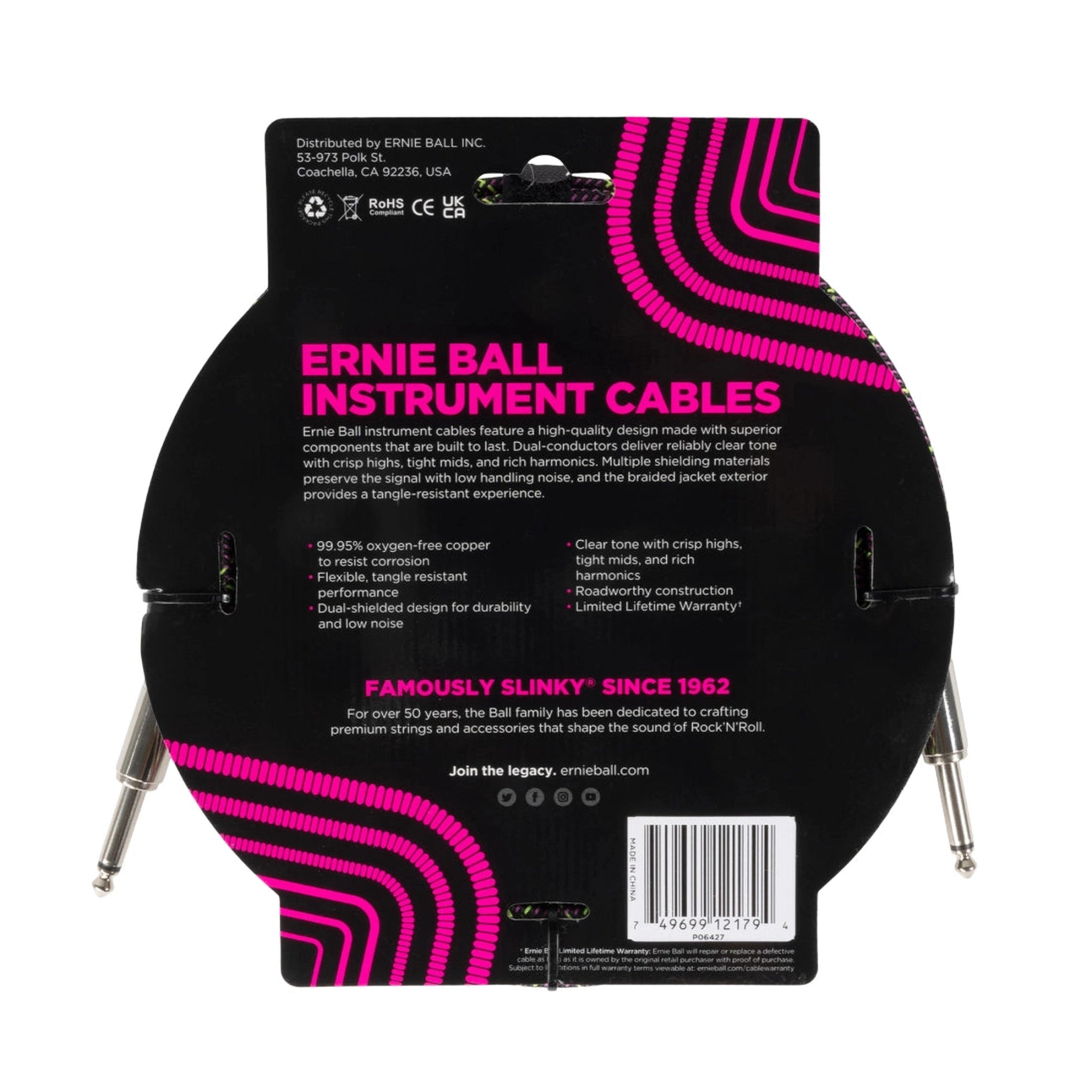 Ernie Ball 10ft Braided Instrument Cable - Purple Python | High-Quality Guitar/Bass Cable for Live Performances & Studio Recording | Durable & Flexible for Musicians