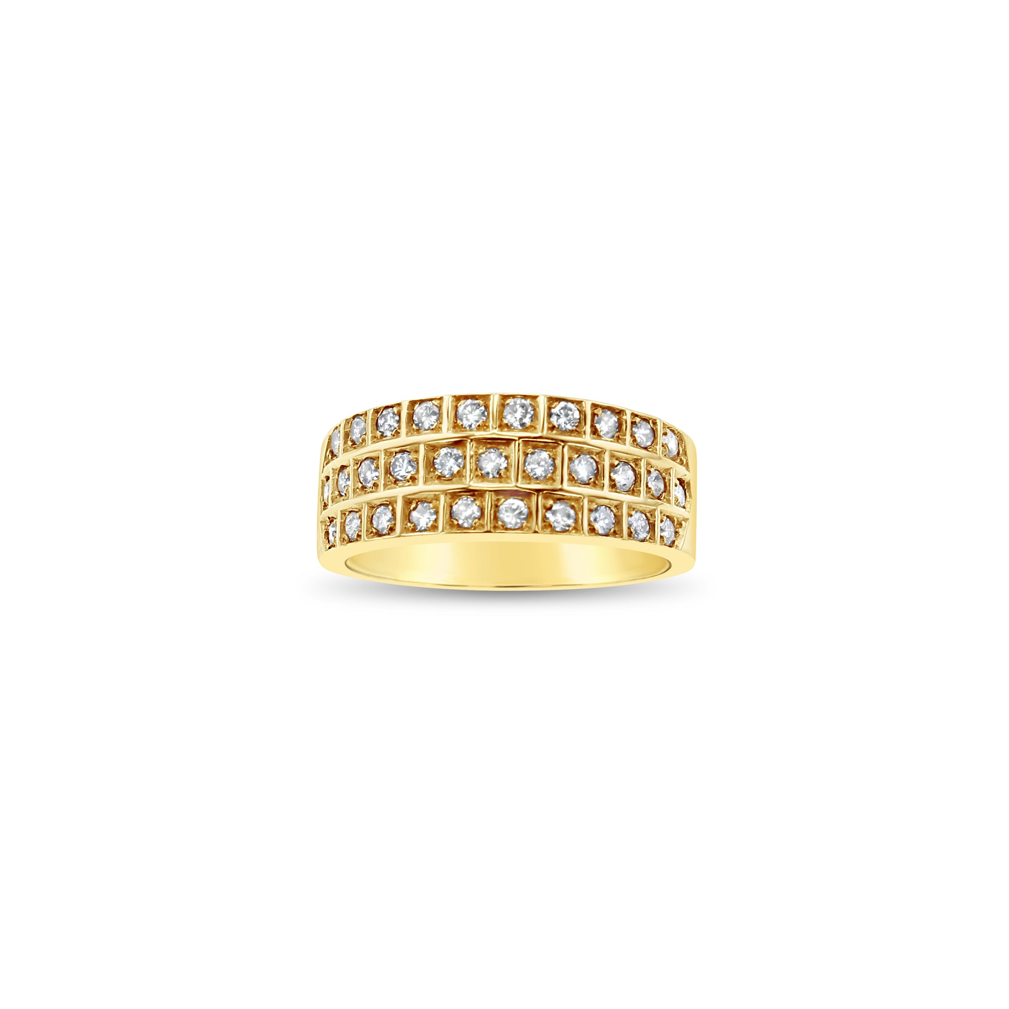 14K Yellow Gold Three Row Diamond Wedding Band - 0.50cttw Elegant Stackable Ring for Bridal, Anniversary & Special Occasions