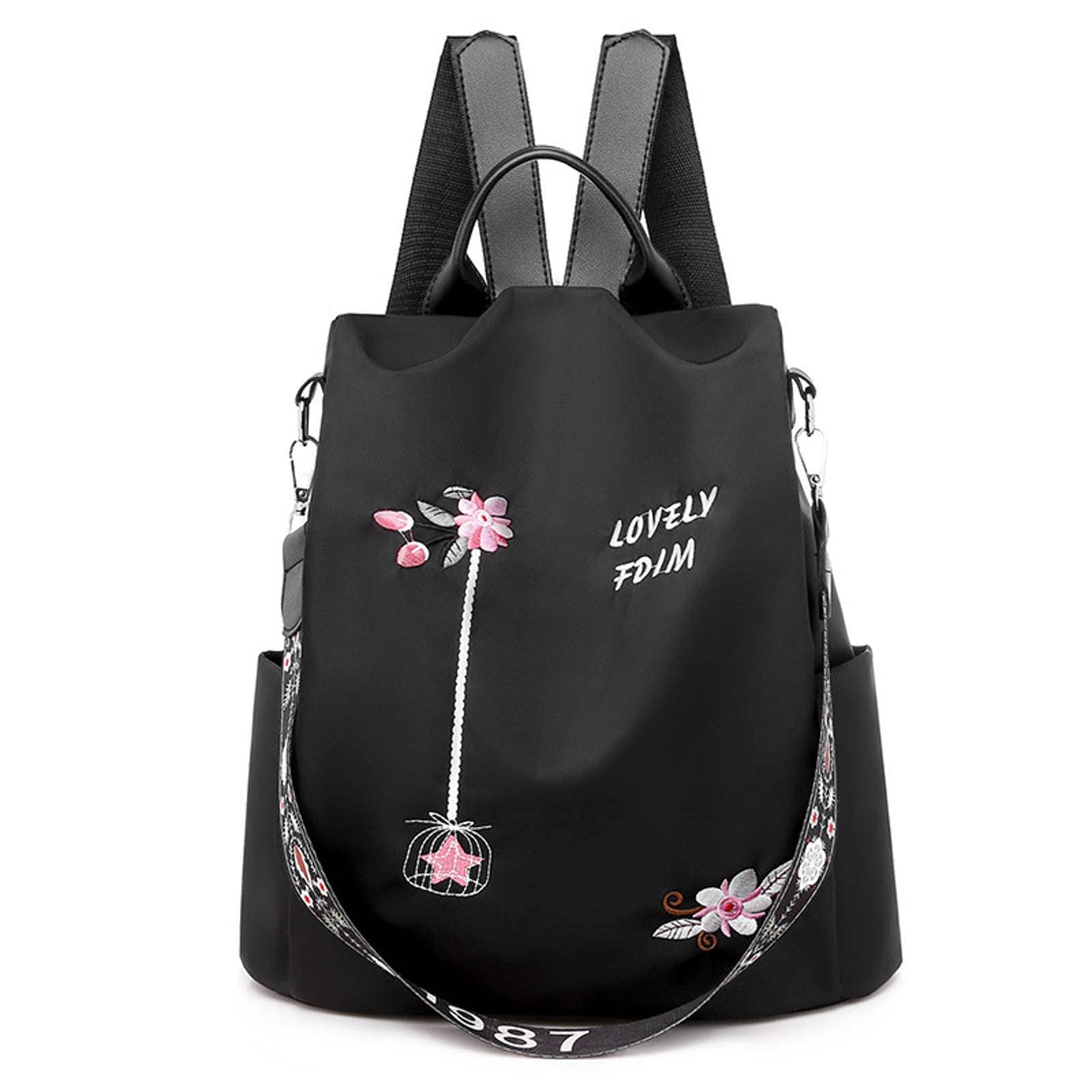 KBREE Women's Casual Embroidered Anti-Theft Backpack - Lightweight Travel Bag with 20-35L Capacity for Outdoor, Commuting & College Use